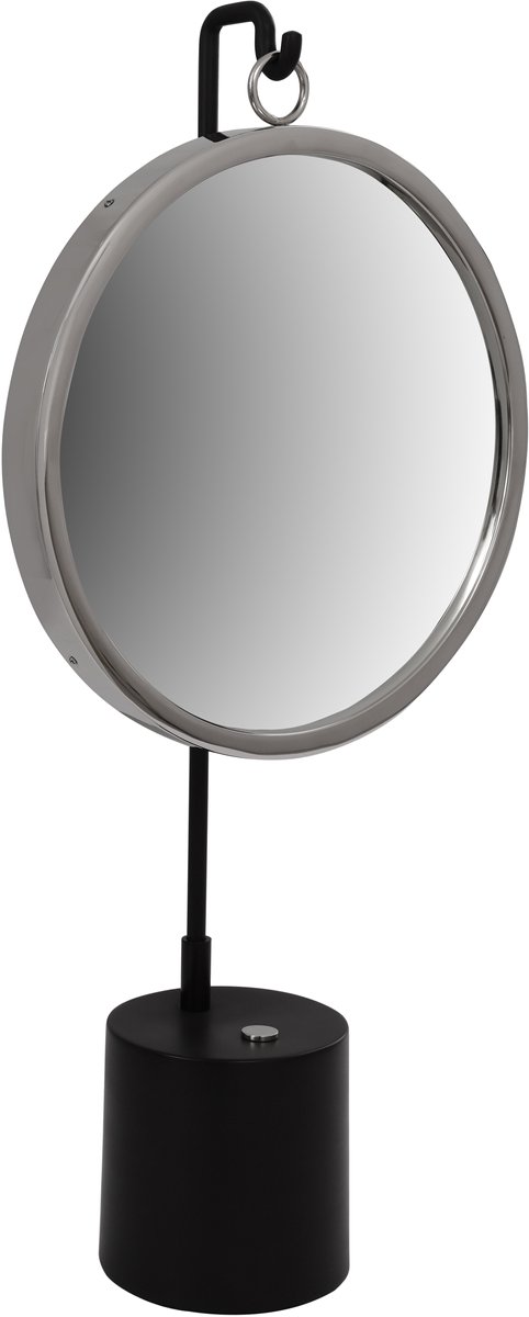 Padiro tafelspiegel 30 x 65 x 13 cm - zwart en zilverkleurig - staal en spiegelglas - ronde spiegel op standaard