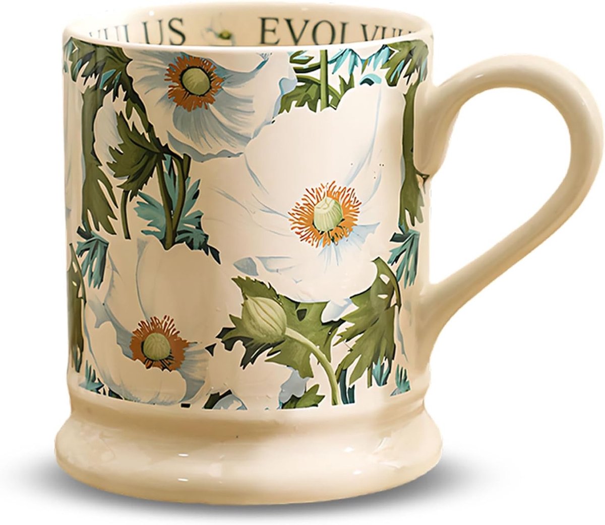 Grote Porseleinen Koffiemokken van 380ml met Handvat, Set van Bloemmotieven voor Koffie, Thee en Chocolademelk