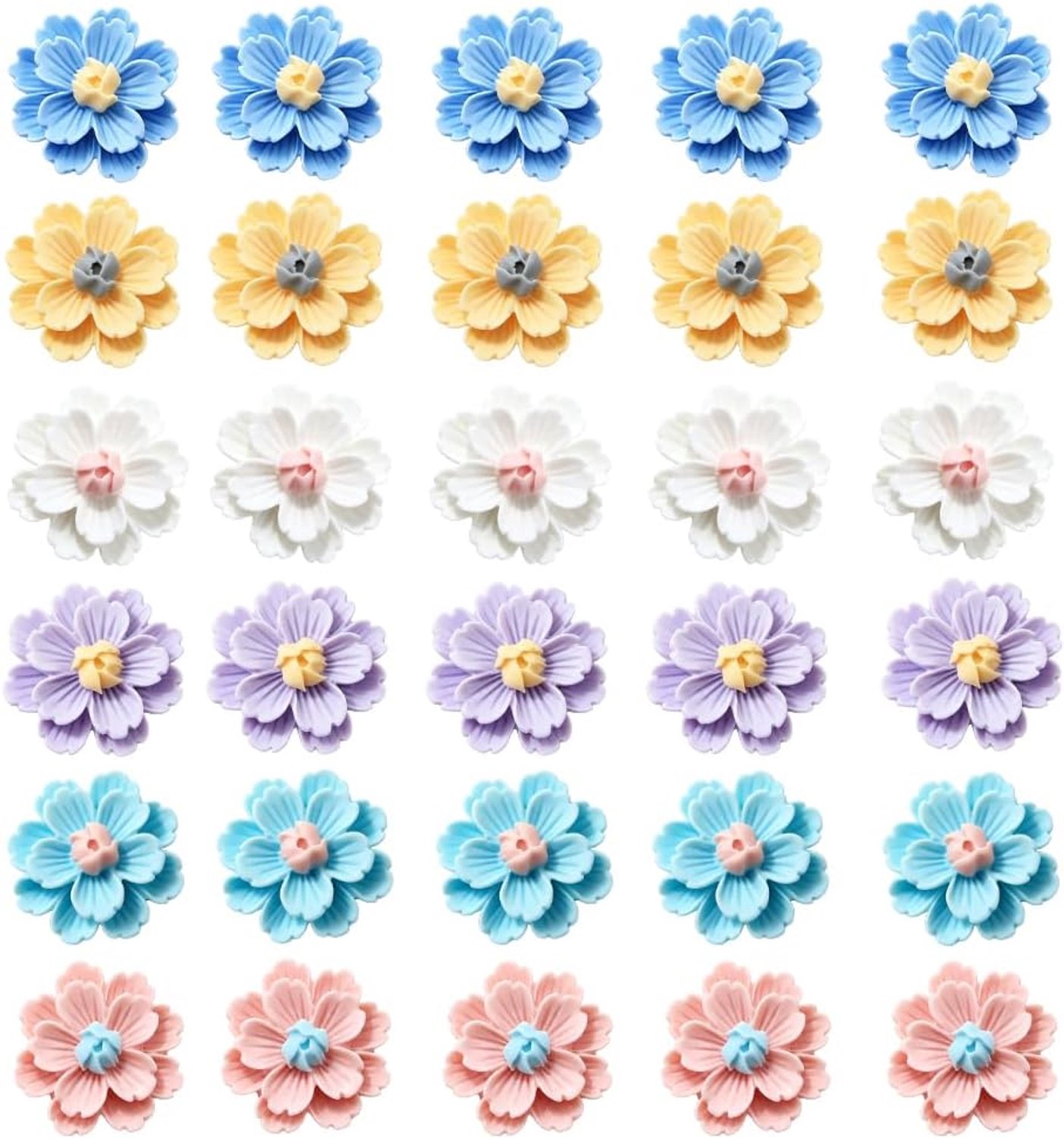 30 Cupcake-toppers met bloemen, niet eetbaar, 3D-bloemen, decoratie voor bakken, knutselen, feestjes en verjaardagen (6 kleuren)