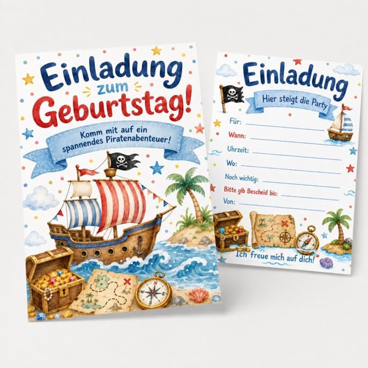 15 Uitnodigingskaarten kinderfeest Piratenpartij