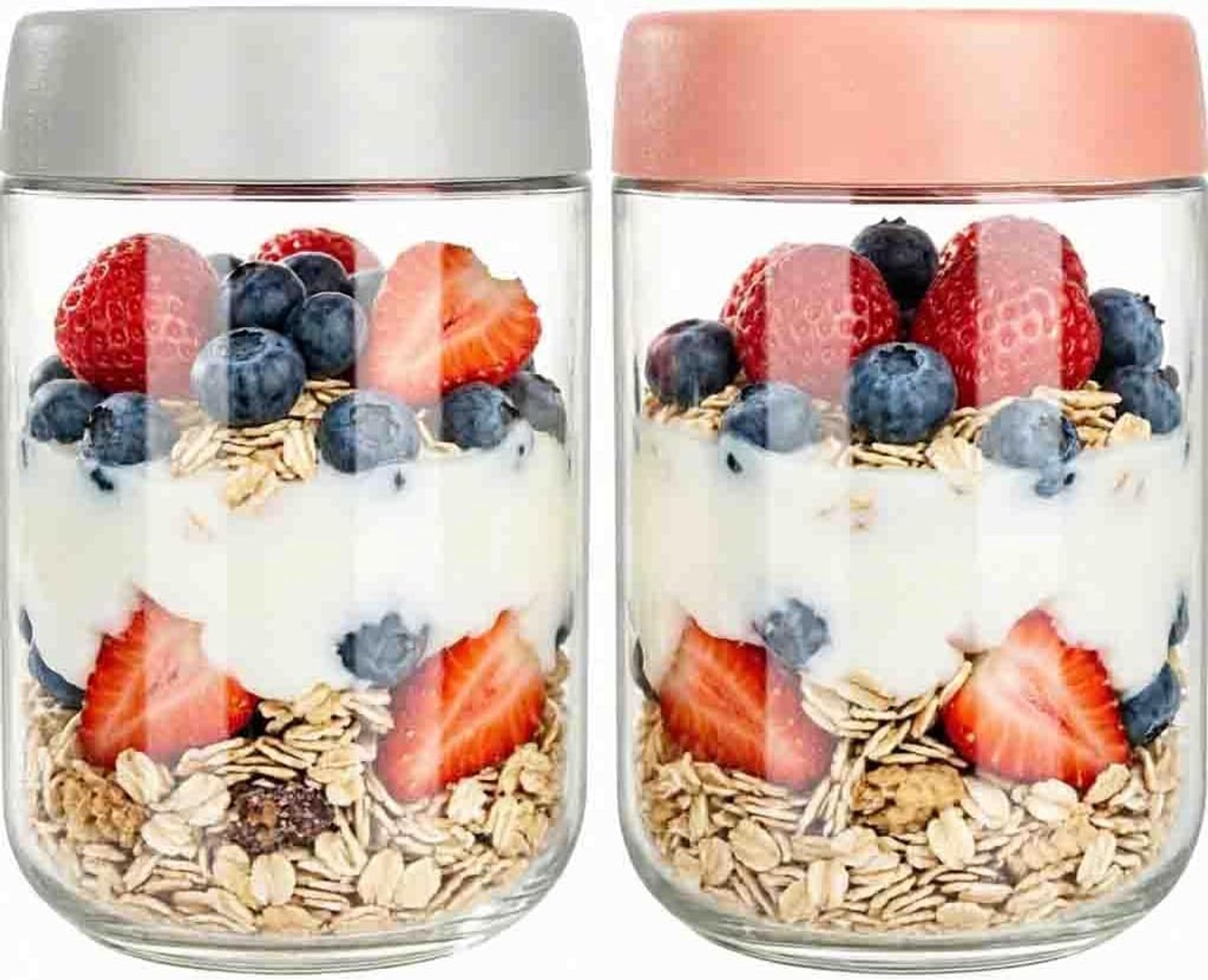 2 Overnight Oats glazen, 500 ml, voor Smoothies, yoghurt, chia pudding, jam en chutney