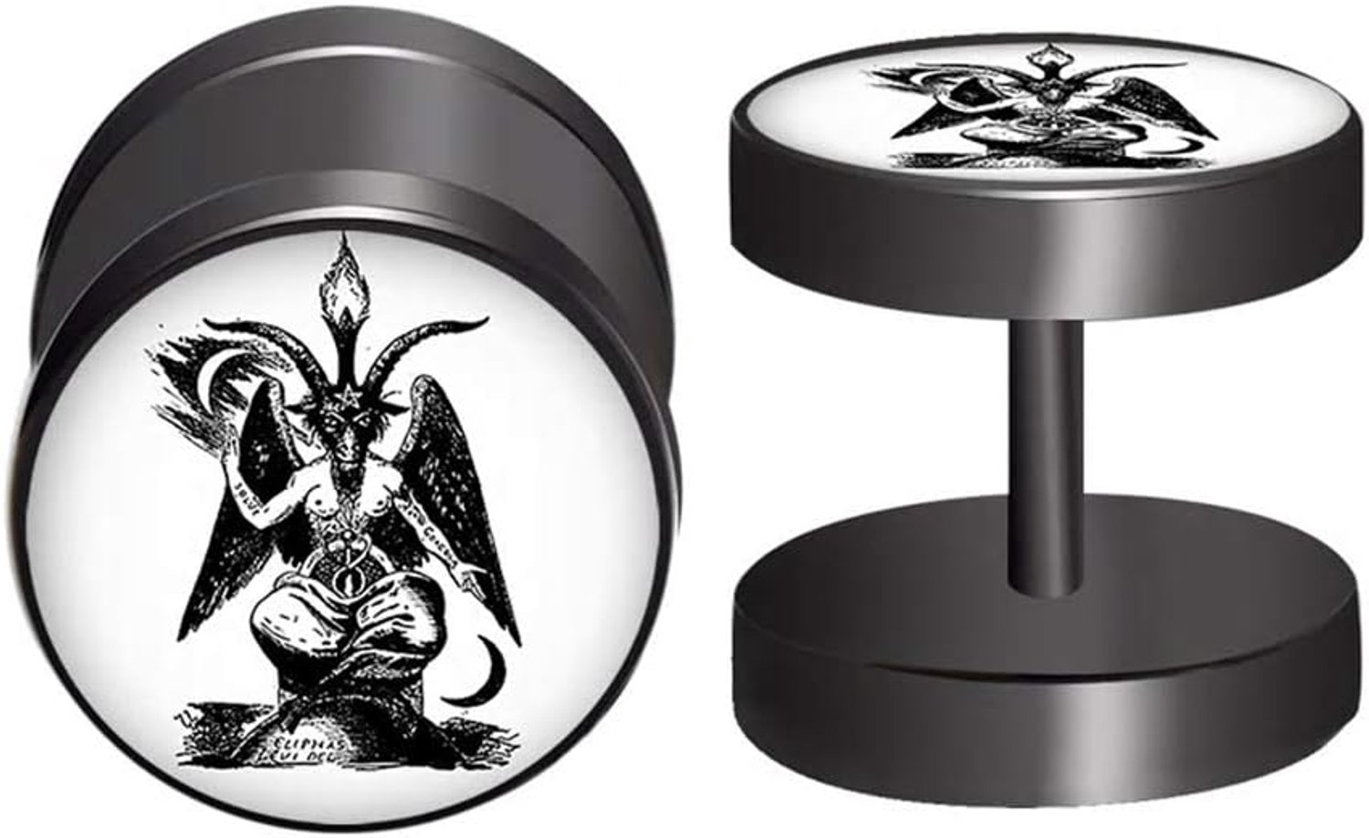 Zwarte kat, geitenbok, ram, demon, okkulte oorbel 10mm zilver zwart.