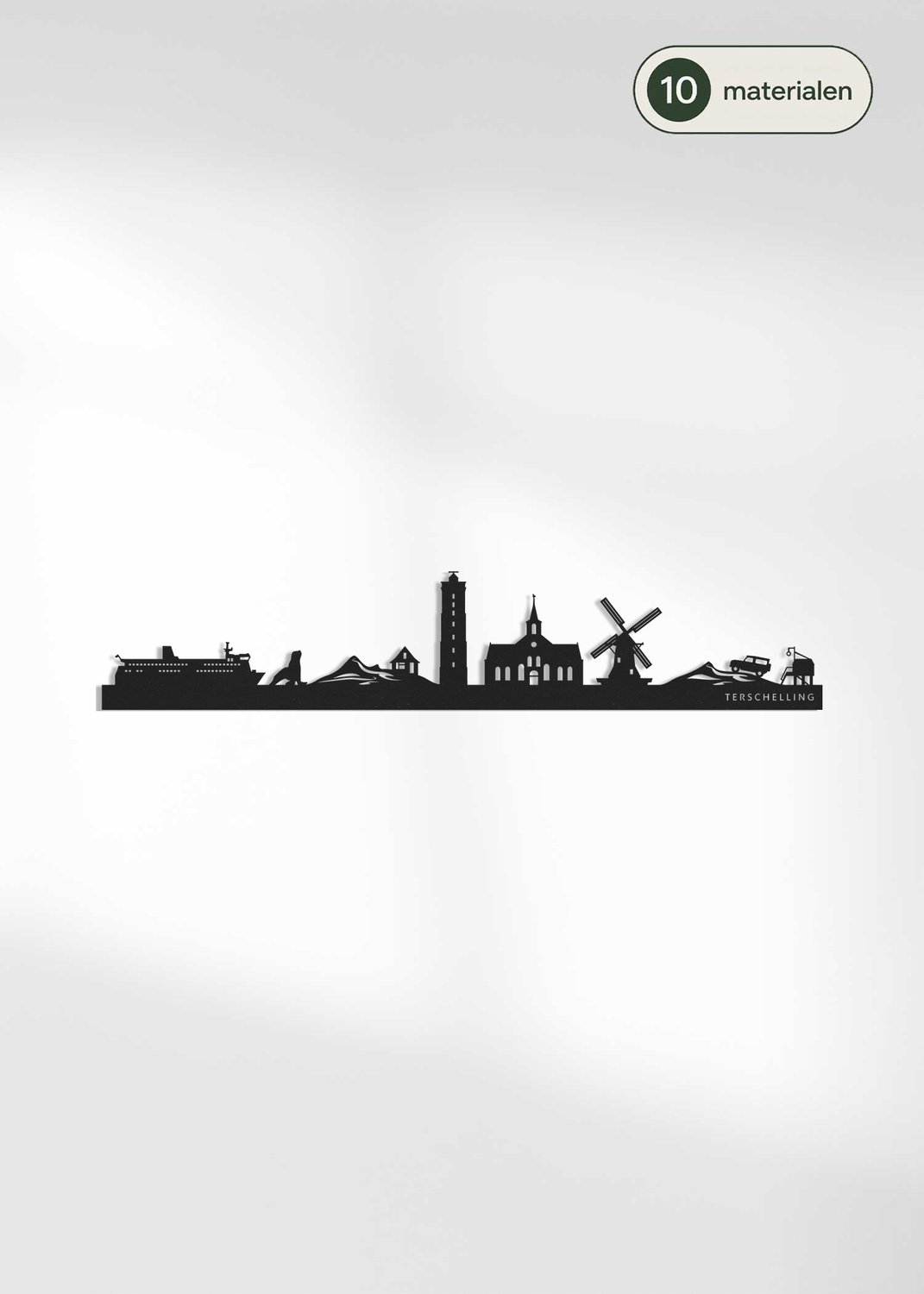 Houten Skyline Terschelling | Wanddecoratie voor aan de muur | Zwart MDF | 100 x 19 cm