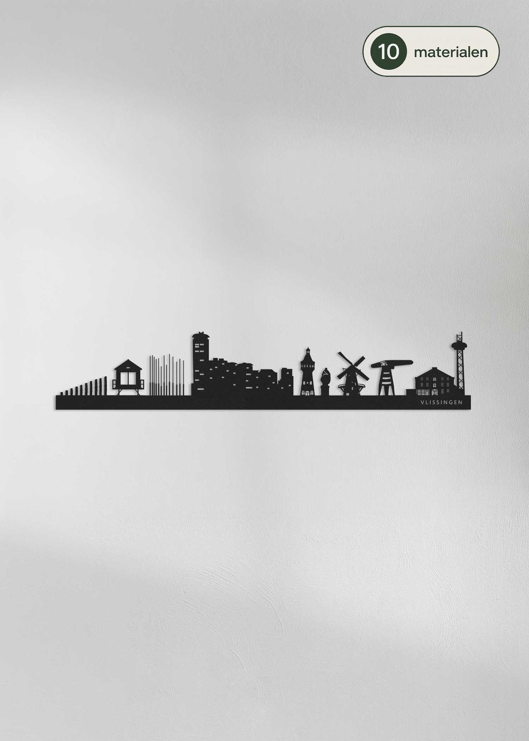 Houten Skyline Vlissingen | Wanddecoratie voor aan de muur | Zwart MDF | 100 cm breed