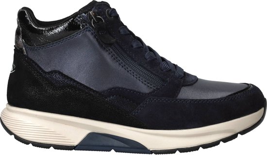 Donkerblauwe Gabor Rollingsoft veterboot met rits, mix van suède en glad leer op een off-white zool.