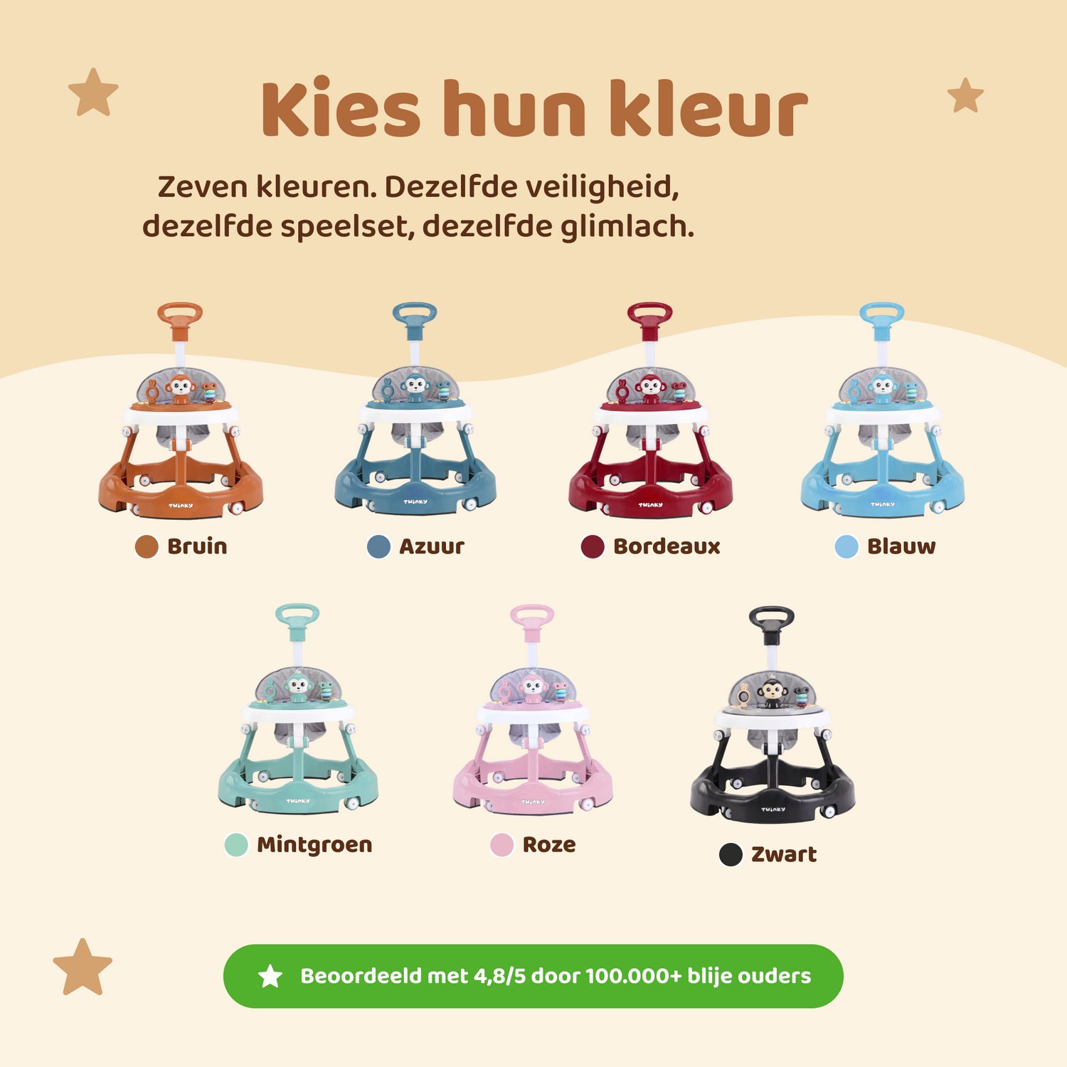 Twinky® Babywalker – Luxe Loopstoel met 3-delige speelset – Loopstoeltje voor Baby inclusief Voetenmat en Steel – foto 6