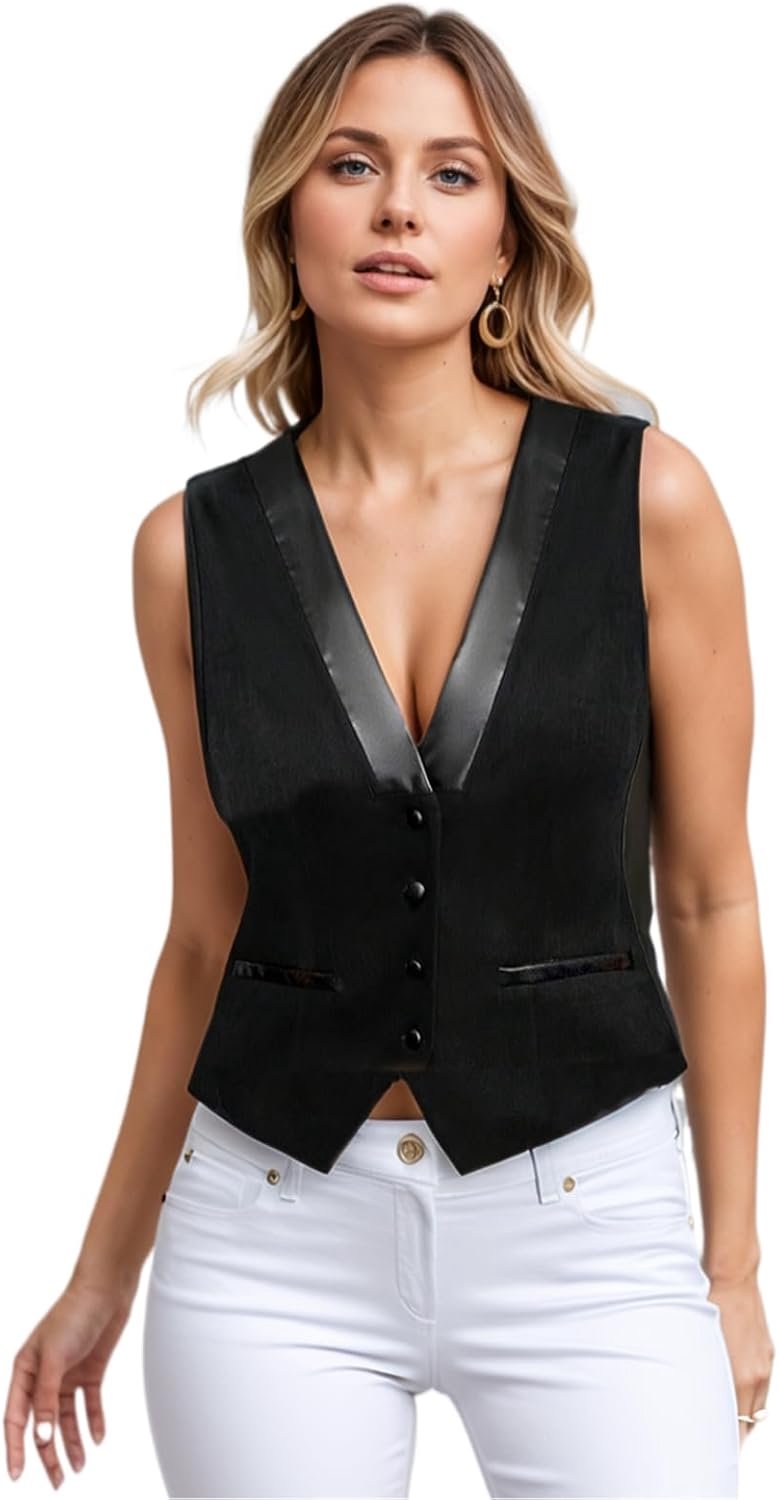 Damesvest, zonder mouwen, knoopsluiting, kort, zwart