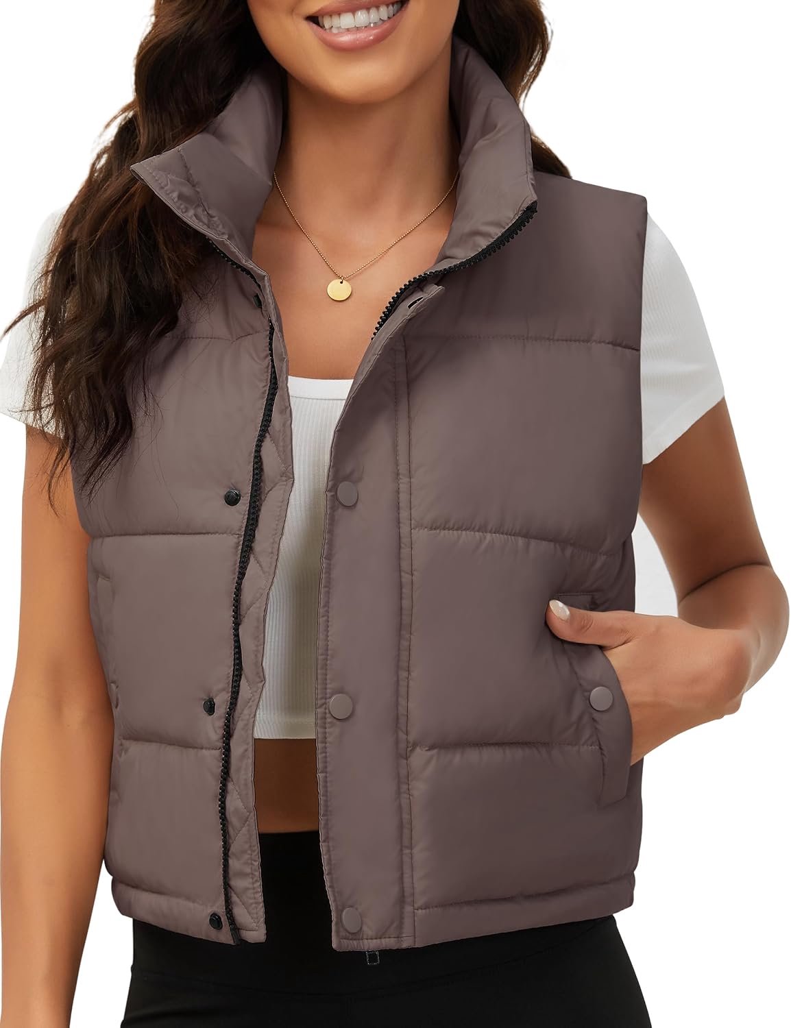 Vest, steekkraag, zonder mouwen, licht gewatteerd