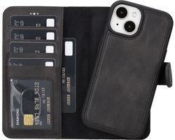 Lykke iPhone 15 Hoesje - Echt Leren Wallet Case - MagSafe Compatibel - RFID Bescherming - Pasjeshouder - Uitneembare Backcover- Zwart