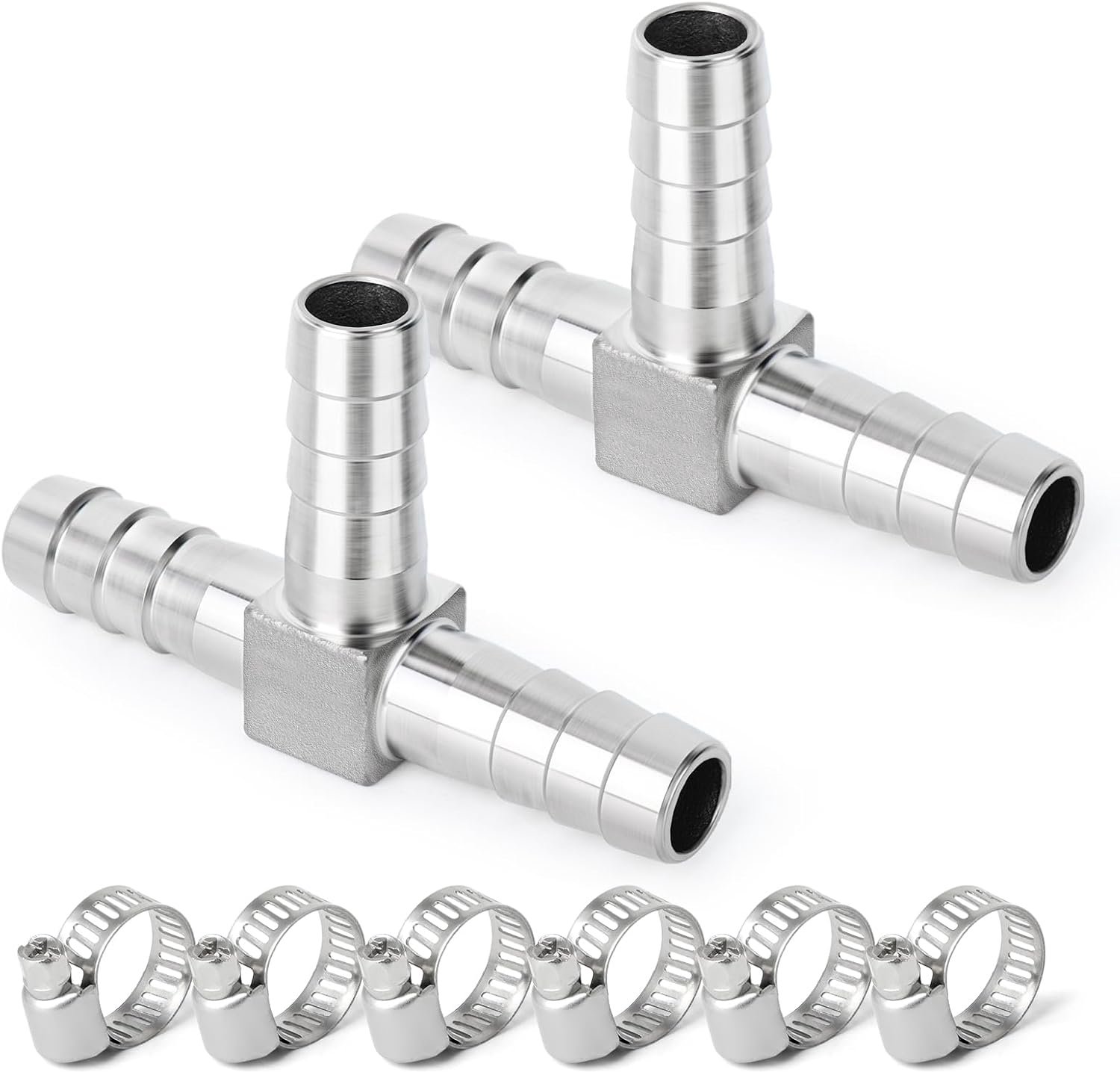 Slangpilaar T-stuk 12mm - Roestvrij staal SUS 304 - 3-weg verbinding - Geschikt voor hoge druk en temperatuur - 2 stuks - Vemera