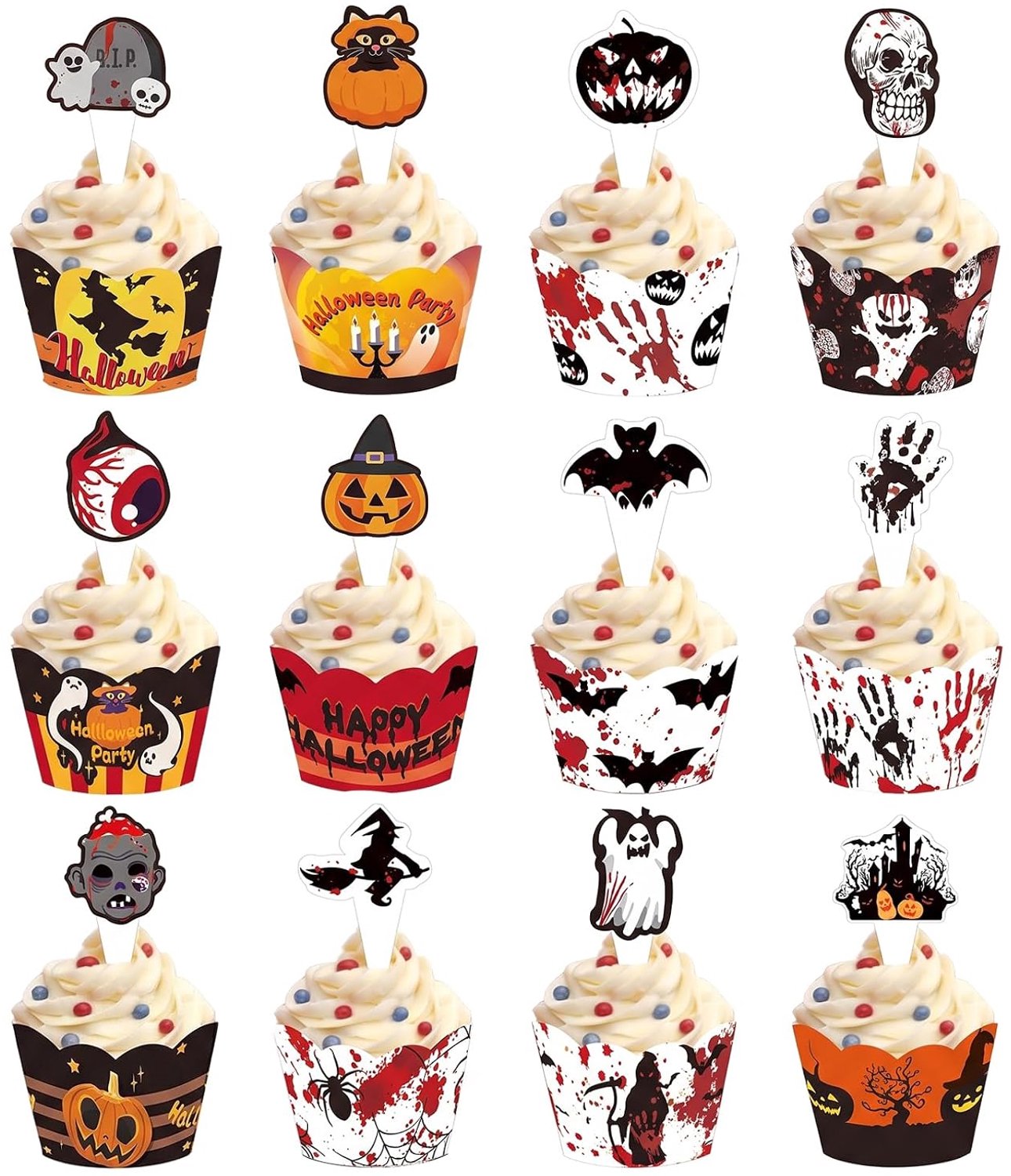 Cupcake toppers en wrappers, set van 12