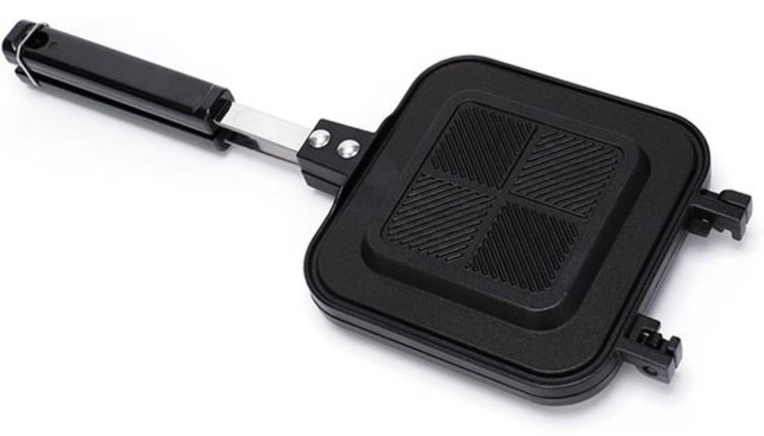 Dubbelzijdige sandwichpan - Tosti-ijzer voor de kookplaat - Efficiënt koken - Antiaanbaklaag - comfortabel handvat - 44 x 24 x 4 cm - Zwart