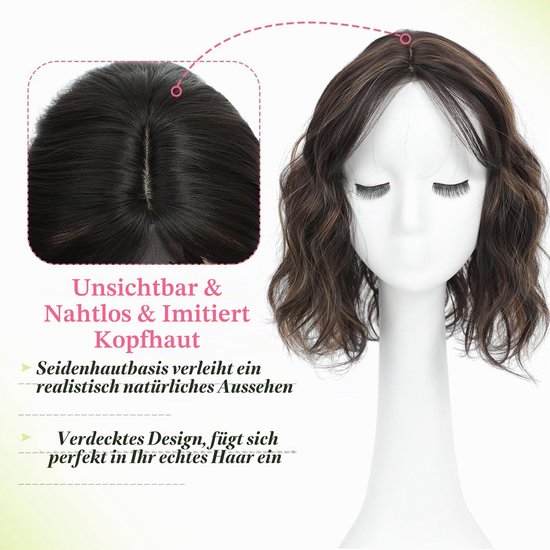 Haartopper 25cm bruin met highlights voor dun haar — afbeelding 2