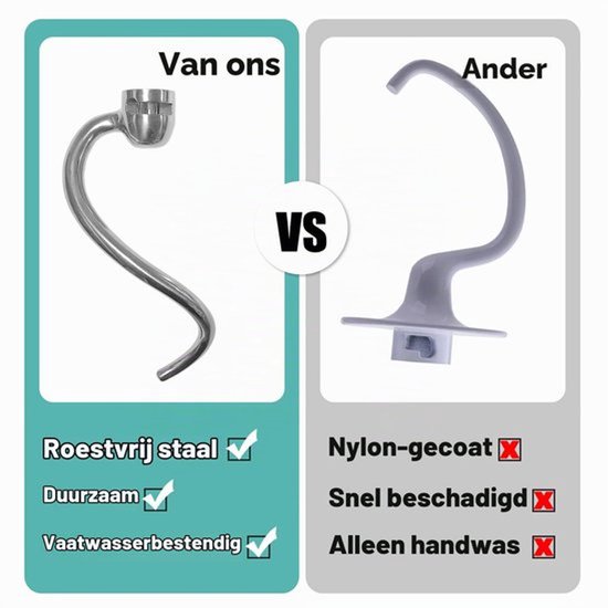 Roestvrijstalen kneedhaak voor keukenmachine, spiraalaccessoires voor 4,5/6QT kantelkop, professionele keukenhulp, bakaccessoires, vaatwasmachinebestendig — afbeelding 4
