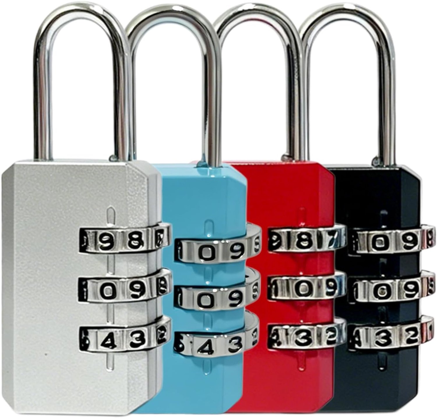Set van 4 hangsloten met 3-cijferige combinatie, metalen hangsloten met cijfercode voor koffers, bagage, rugzakken, kluisjes, aktetassen en etuis, voor op reis en dagelijks gebruik