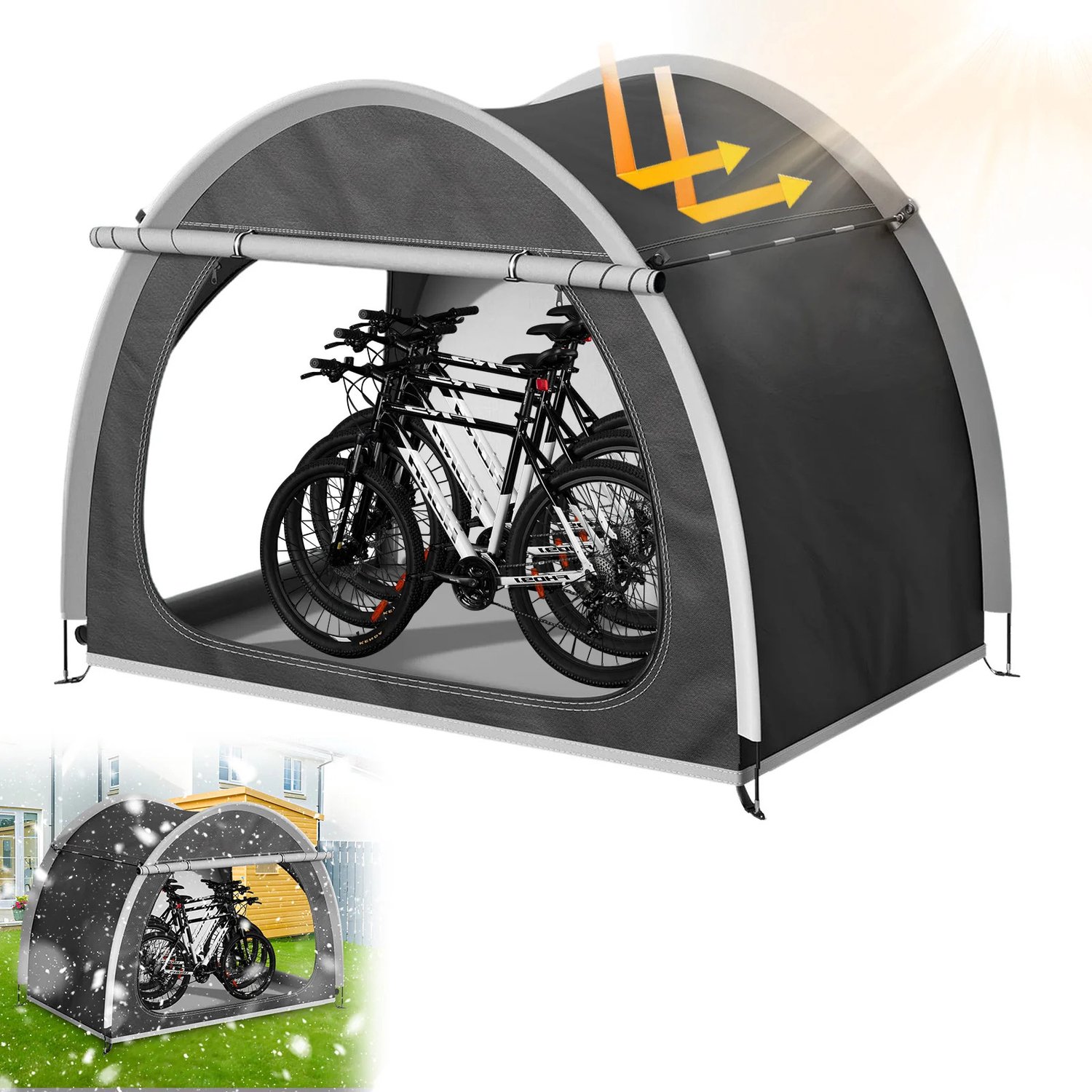 Gudalio Fietstent - Opslagtent - Fietsenstalling - Buitenopslag - 4 Fietsen - Weerbestendig - 210D Oxford - 210 x 150 x 165 cm - Zwart