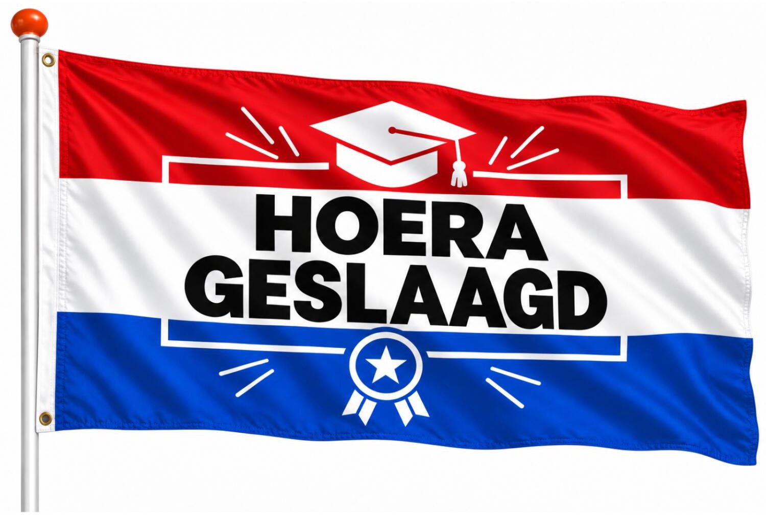 Bellatio Design Hoera Geslaagd Vlag - 90x150 cm - Nederlandse kleuren - feestvlag diploma/afgestudeerd