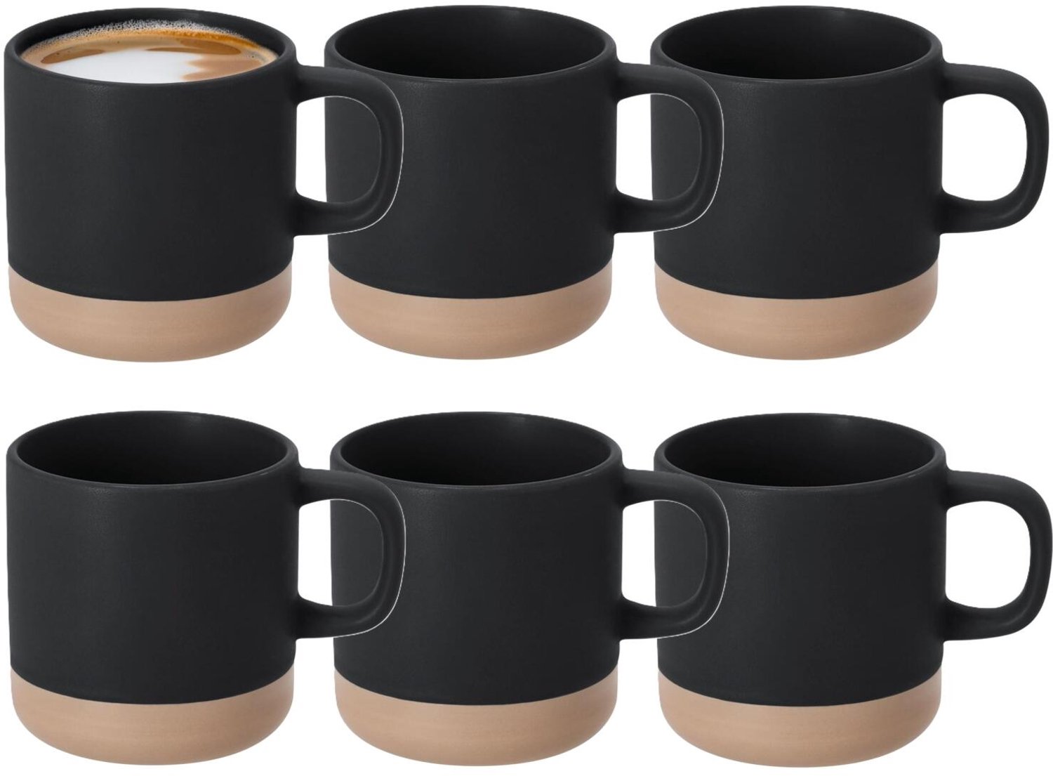 Bellatio Design Koffiekopjes Eliza - 6x stuks - zwart/beige - 350 ml - mokken - keramiek - bekers - 2 kleurig