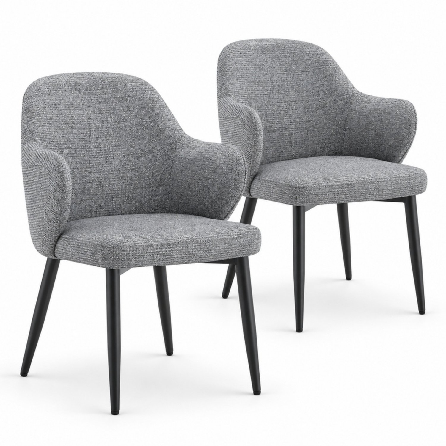 LONG DRAGON - Eetkamerstoelen - Set van 2 - Zwart / Grijs - Stoffen bekleding en brede rugleuning
