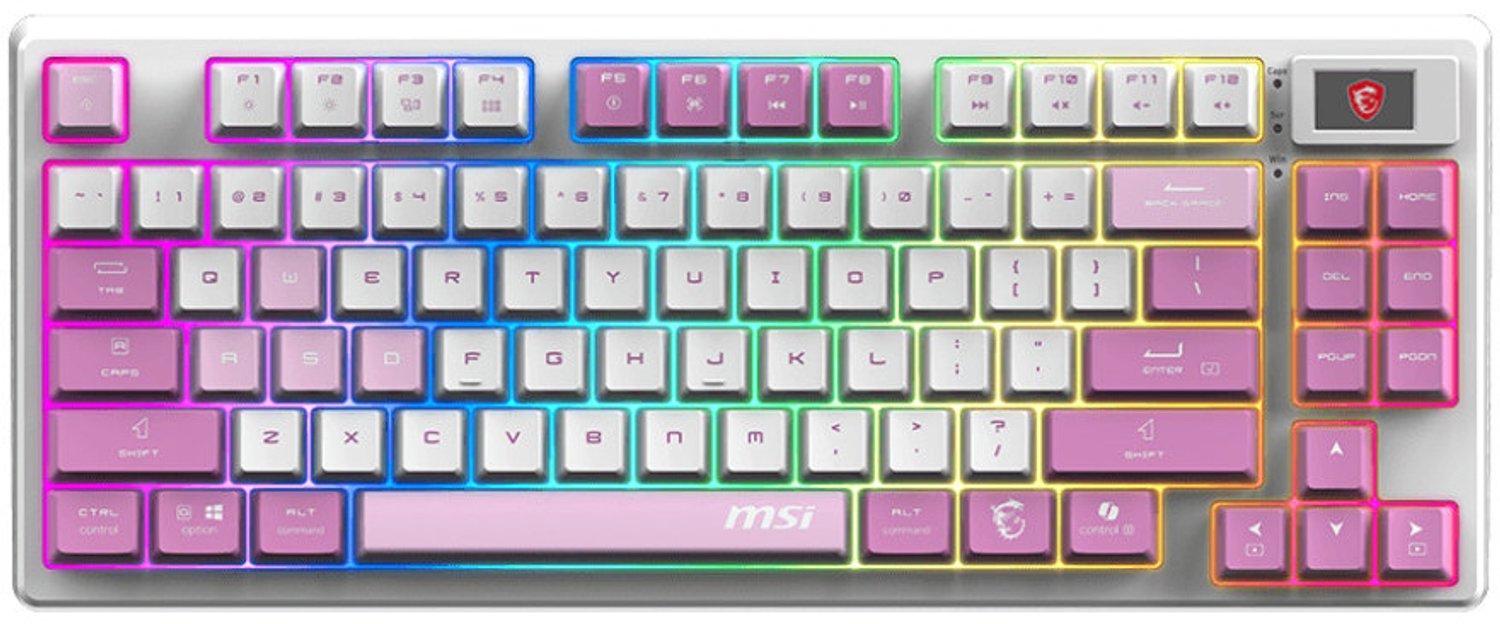 MSI FORGE GK600 TKL WIRELESS VIOLET IT toetsenbord Gamen USB + Bluetooth QWERTY Italiaans Roze, Violet, Wit