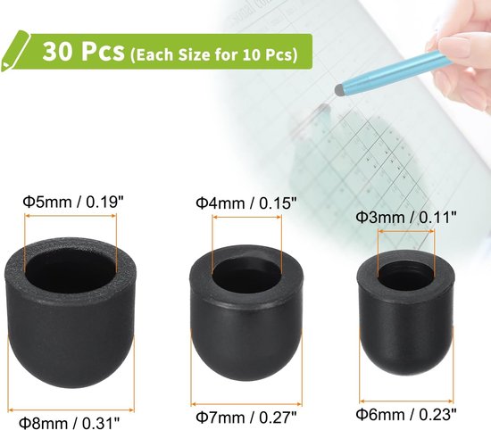 reserve penpunten 6/7/8 mm - 3-in-1 siliconen - geleidende punt - geschikt voor touchscreen - 10 stuks - m-winkel — afbeelding 5
