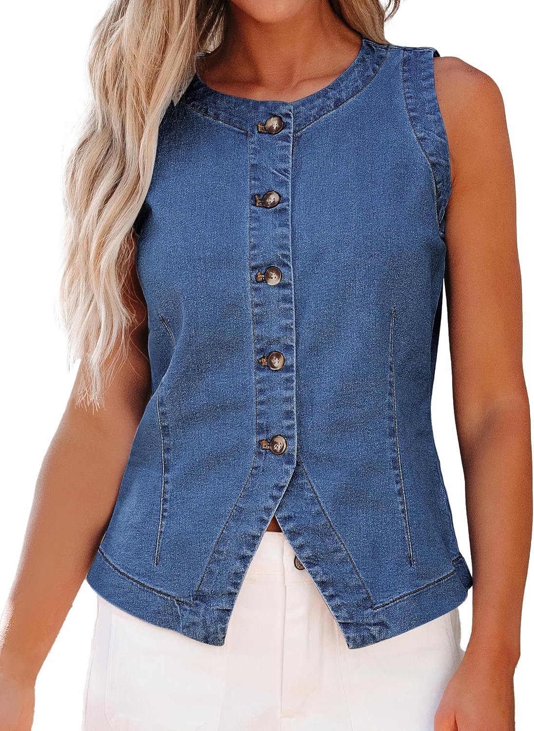 Vest zonder mouwen met knoopsluiting, ronde hals en stretch