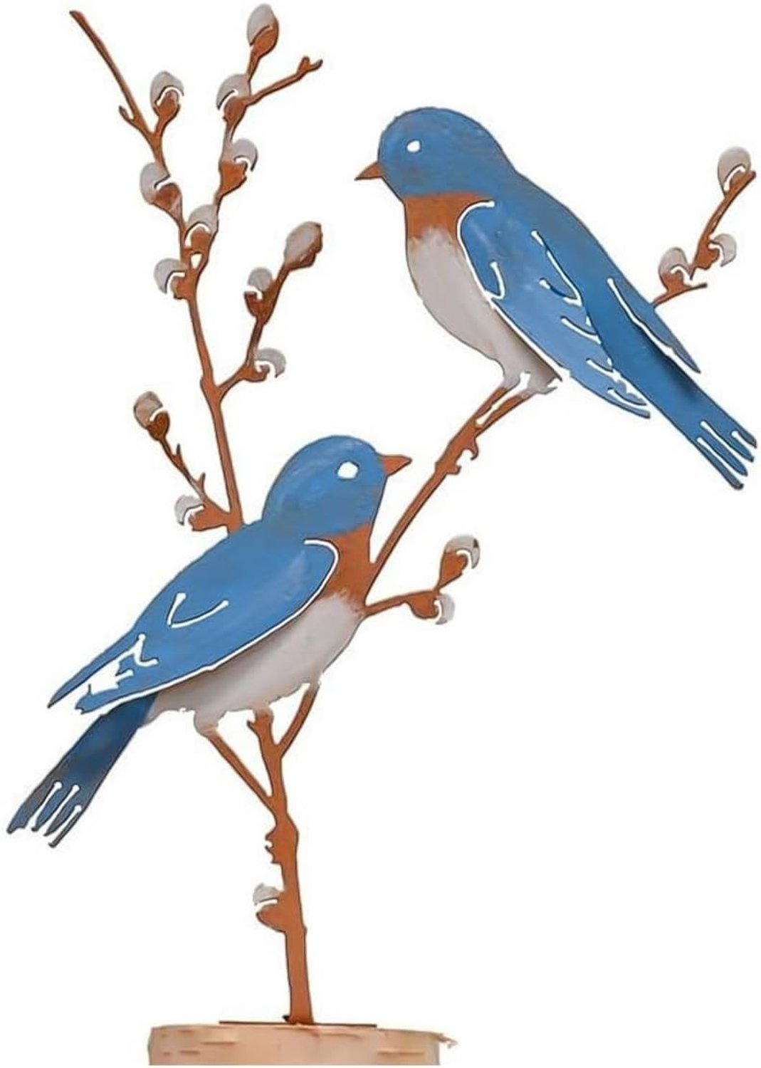 Vogeltuinpalen 60 cm - metalen figuren - blauwe mees op takken - decoratie voor buiten - Vemera