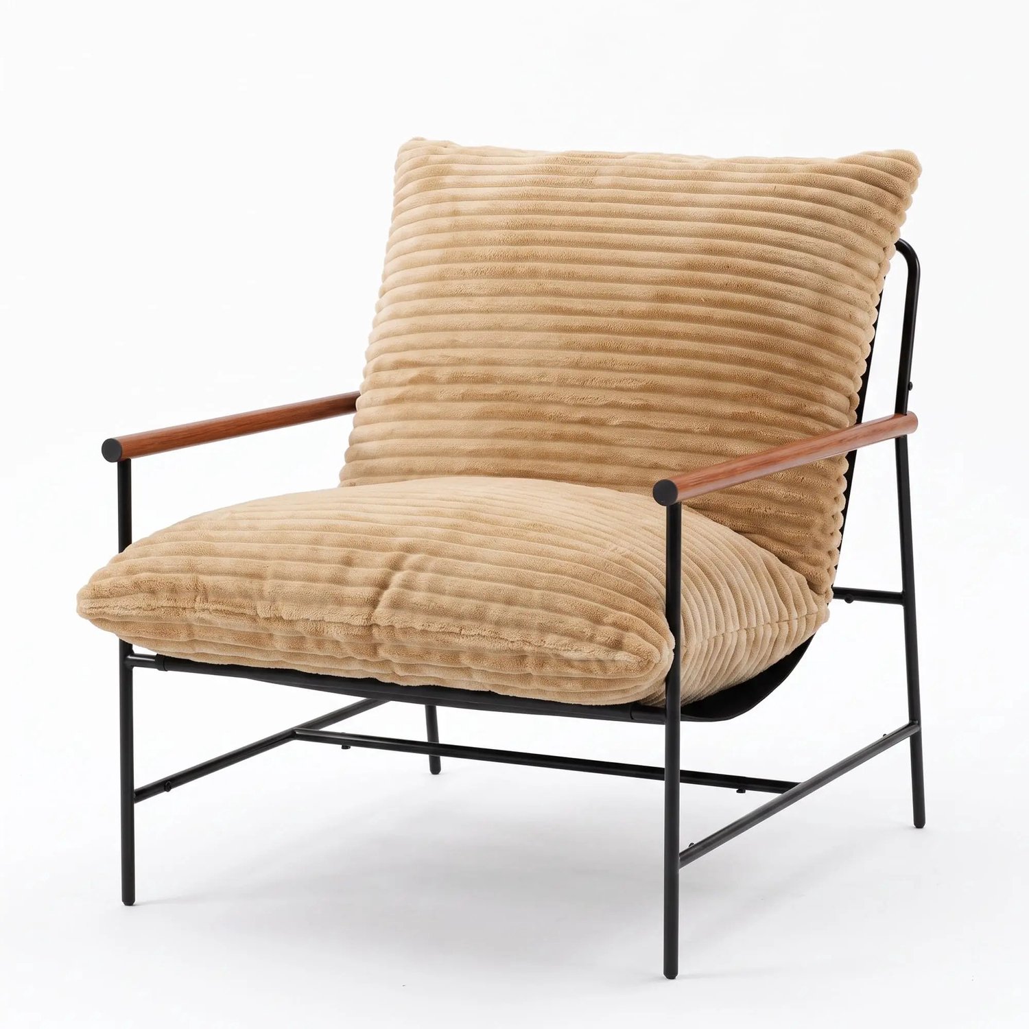 Gudalio Fauteuil - Relaxfauteuil - Relaxstoel - Uitneembaar Kussen 100 x 70 cm - met Armleuningen - Modern - Ribstof - Lichtbruin