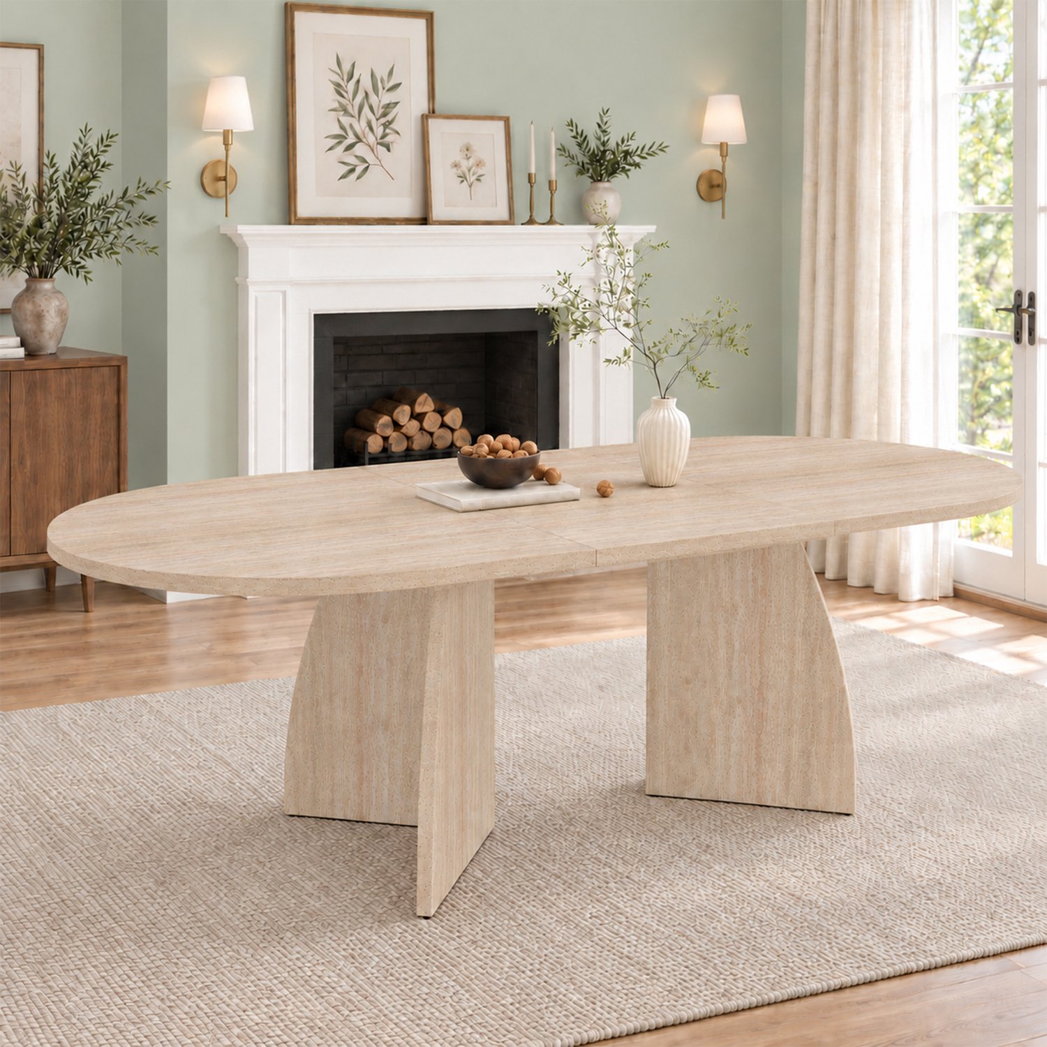 OKWISH Uitschuifbare Eettafel - 150 tot 200 cm - Voor 4 tot 8 Personen in de Eetkamer - MDF in Travertinlook - 200 x 90 x 75 cm Travertine