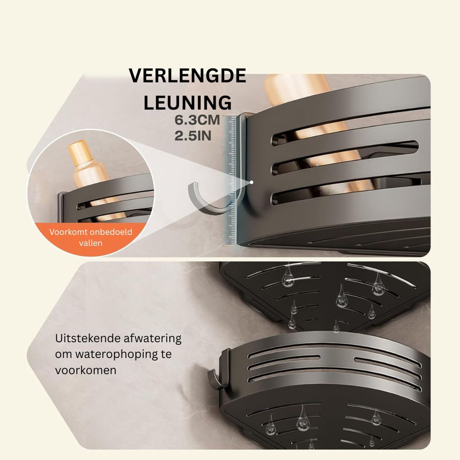Doucherek Zonder Boren - Telescopisch Doucherekje - Hangend - 22x22x7 - Zwart