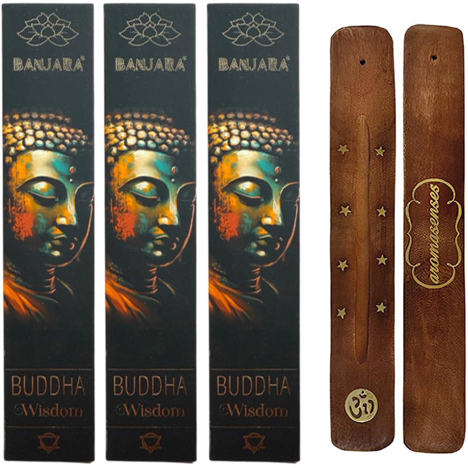 Buddha Wisdom Wierook Sticks - 3 Packs + Aromasenses Plate