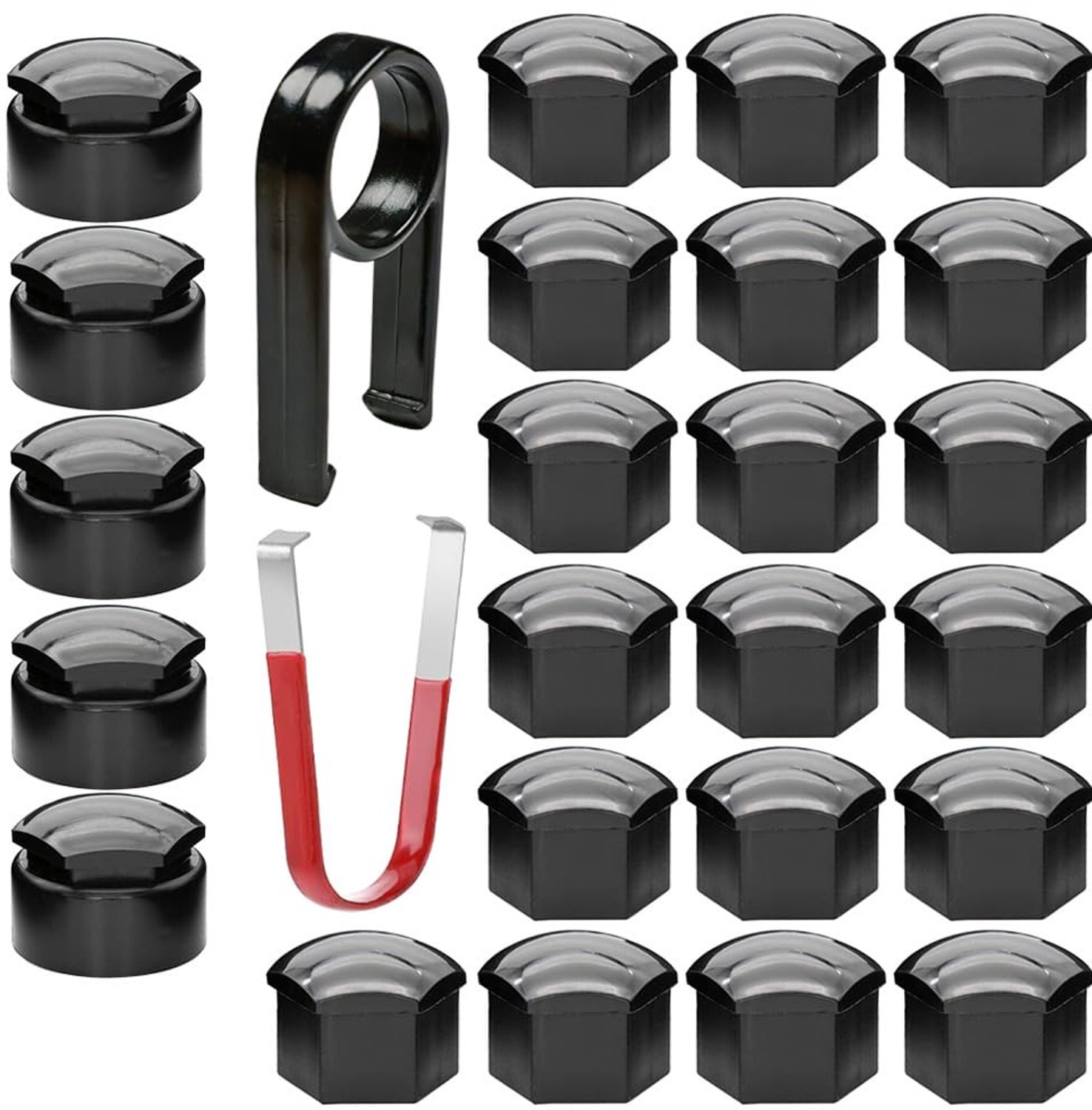 Wielmoerdop - 24-delige set - Anti-diefstal + normale boutdoppen - Zwart - Zeshoekige bandmoerdoppen - Geschikt voor auto's - 17mm