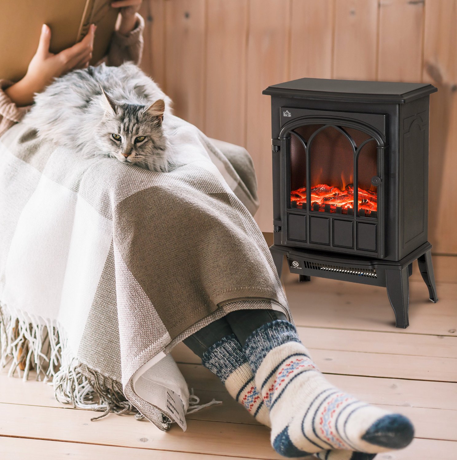 MEUNIQ Vrijstaande elektrische sfeerhaard 2000 W met led-vlameffect, 2 warmtestanden, afzonderlijk regelbare verwarming en oververhittingsbeveiliging – zwart