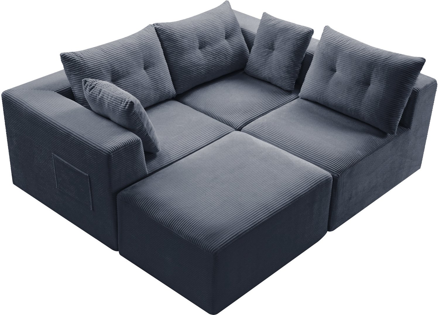 FloraGrace Modulaire Hoekbank 254 x 92 x 82 cm - Diepe Zit en Flexibele Opstelling - Woonkamer en Appartement - Ribfluweel - Zwart