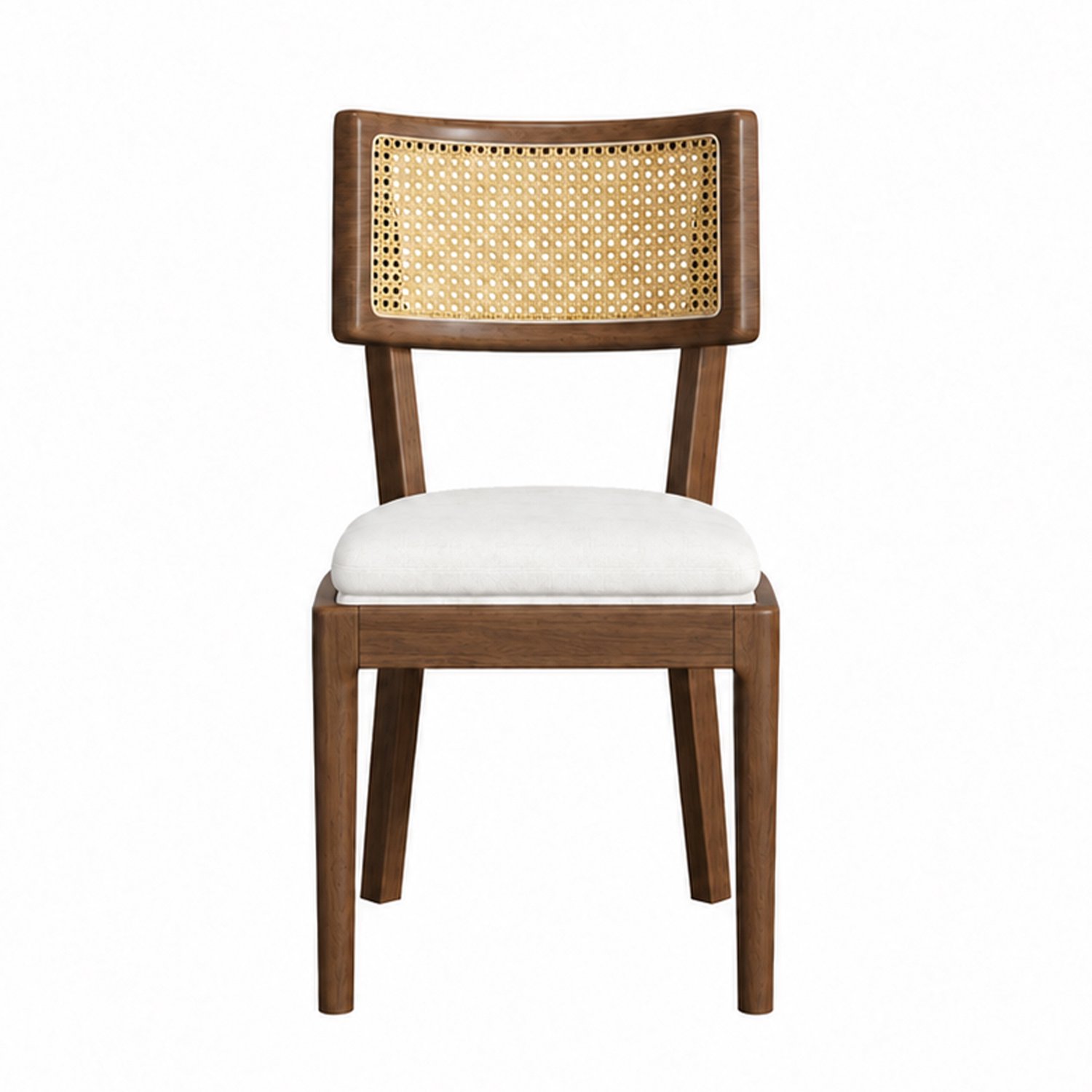 REDOM Eetkamerstoelen set van 2 - Houten frame en rotan rugleuning - Linnen zitkussen - Walnootkleur/beige Walnootkleur, beige