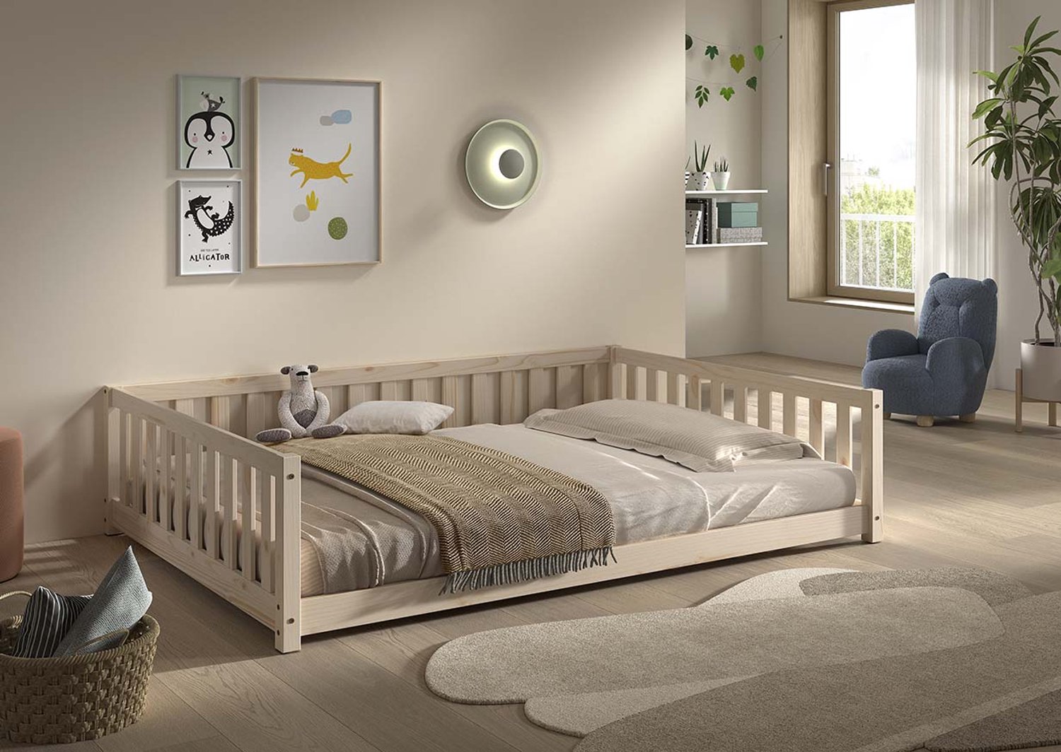 Vipack Vloerbed Dallas - 140x200cm - Massief Dennenhout - Vipack - Floor_bed - Bruin - Hout Eenpersoons Floor_bed
