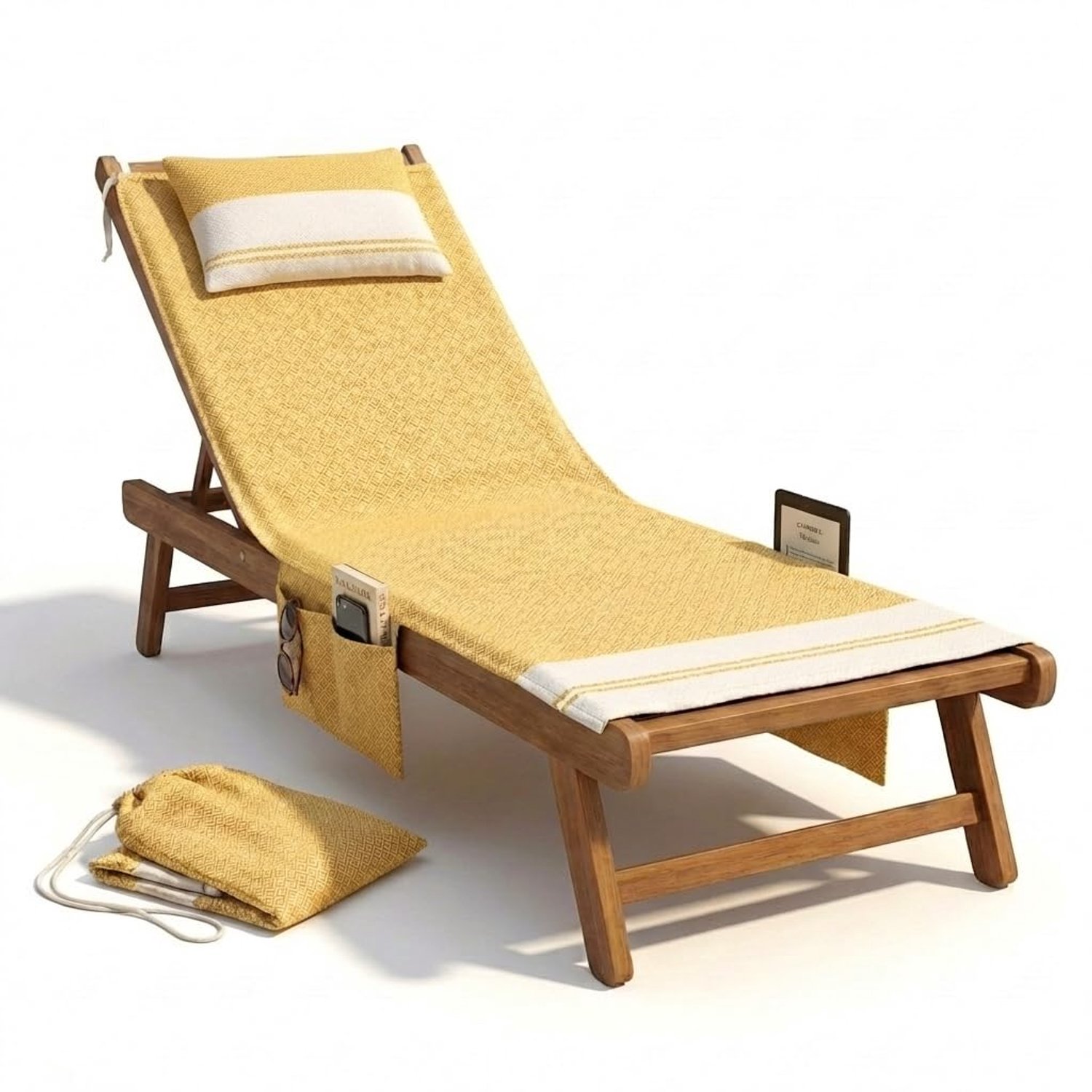 Strandhanddoek met Kussen en Zijzakken - Geel 70 x 185 cm