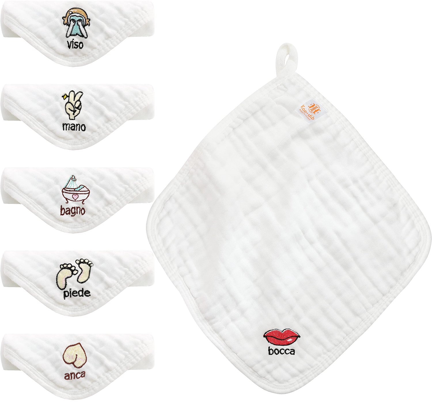 Set van 6 Katoenen Mousseline Doekjes met Borduurwerk