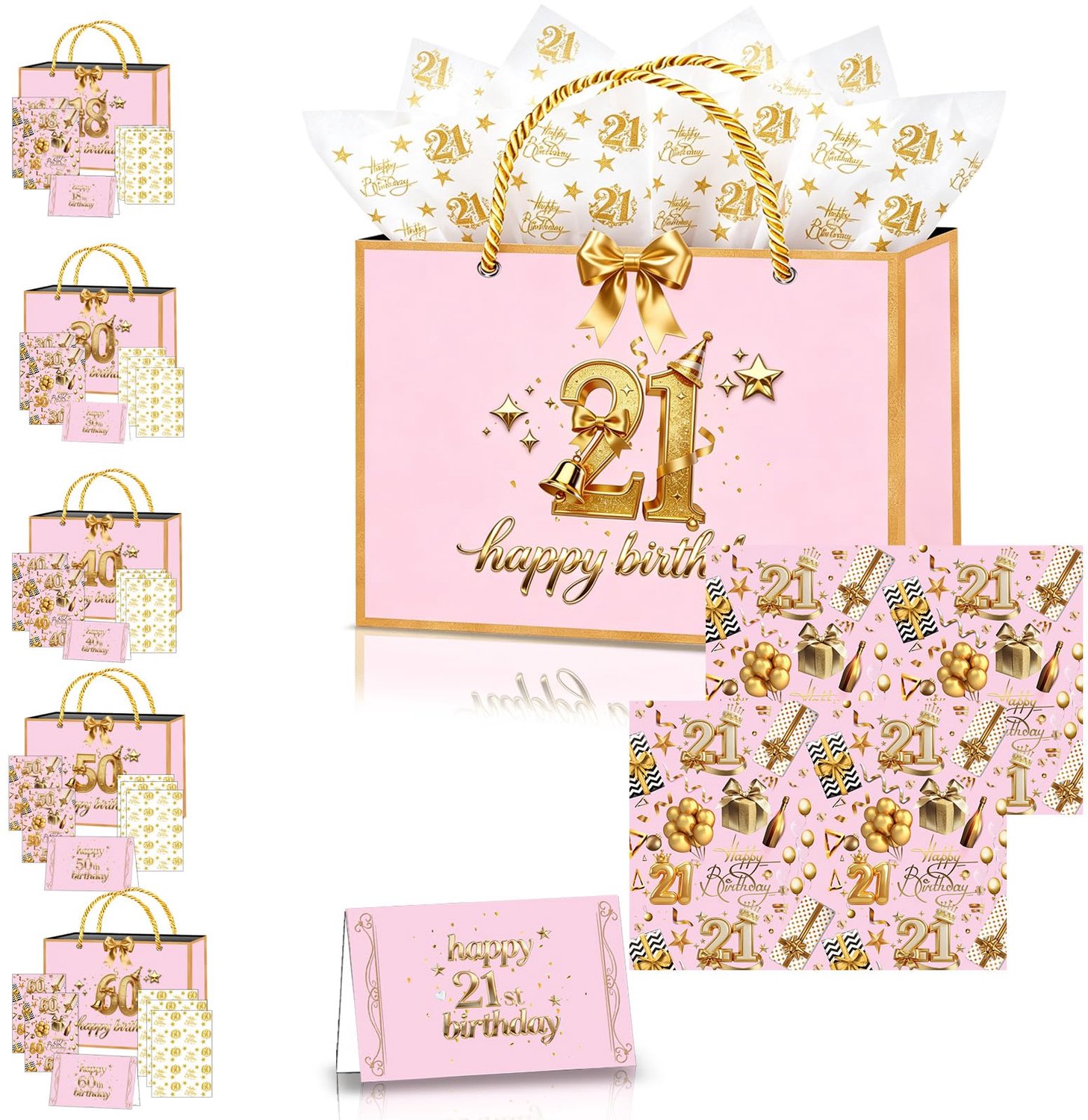 Verjaardagscadeautas voor mannen/vrouwen - Cadeauverpakking - Cadeautasjes - Geschenktas - Cadeautas papier - Roze/goud design