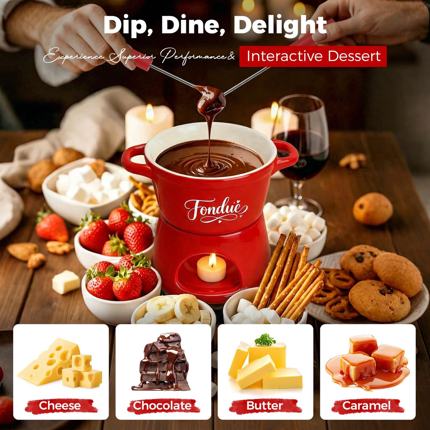 Keramische Kaasfondueset met Mini-Chocoladefonduebeker en Vorken – foto 4