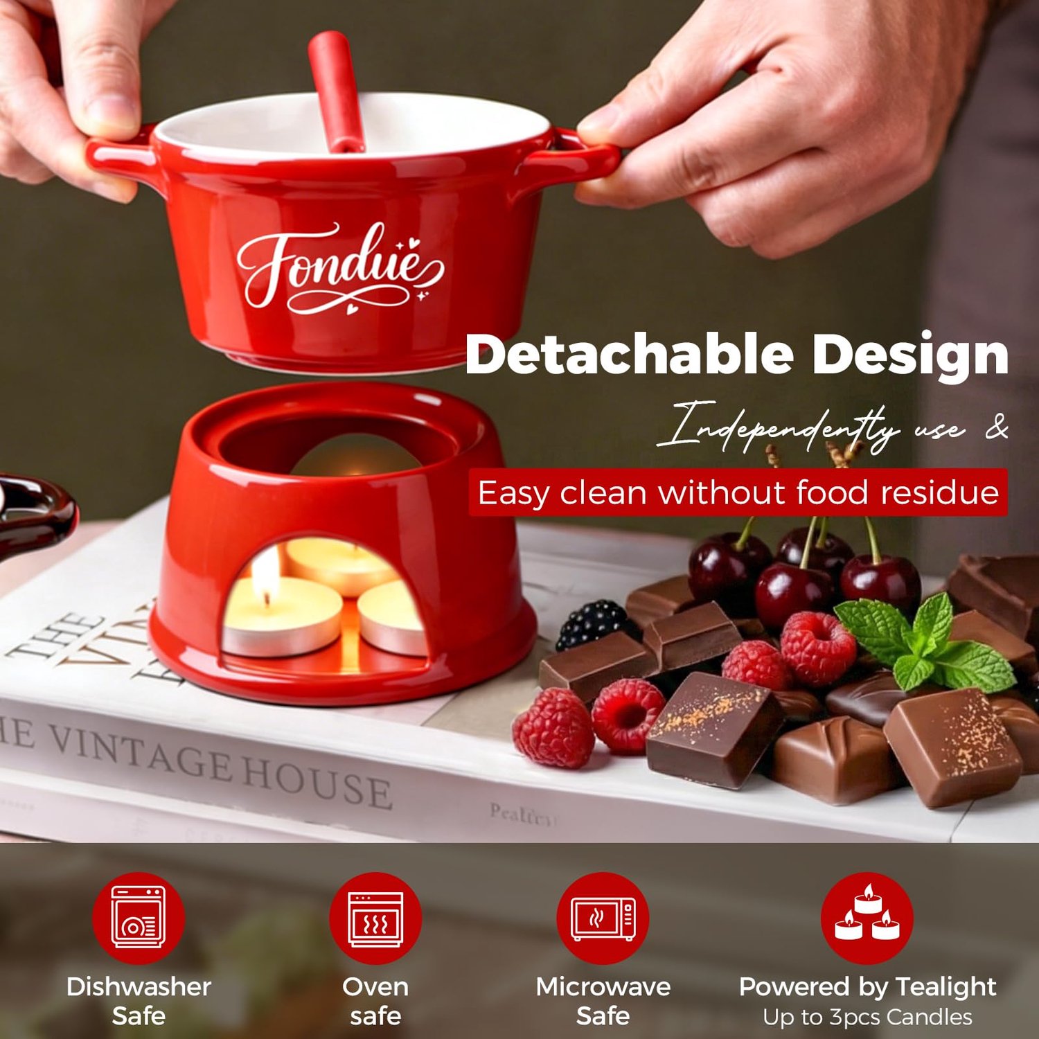 Keramische Kaasfondueset met Mini-Chocoladefonduebeker en Vorken – foto 2