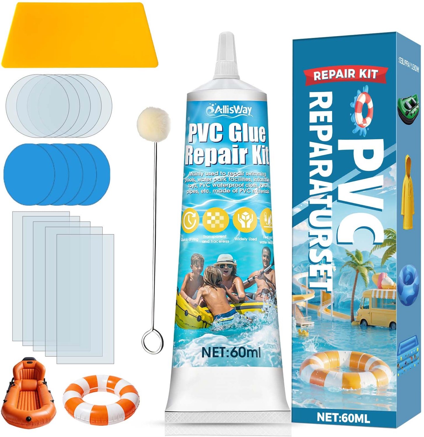 Zwembad Reparatie Kit met PVC Lijm en Gereedschap