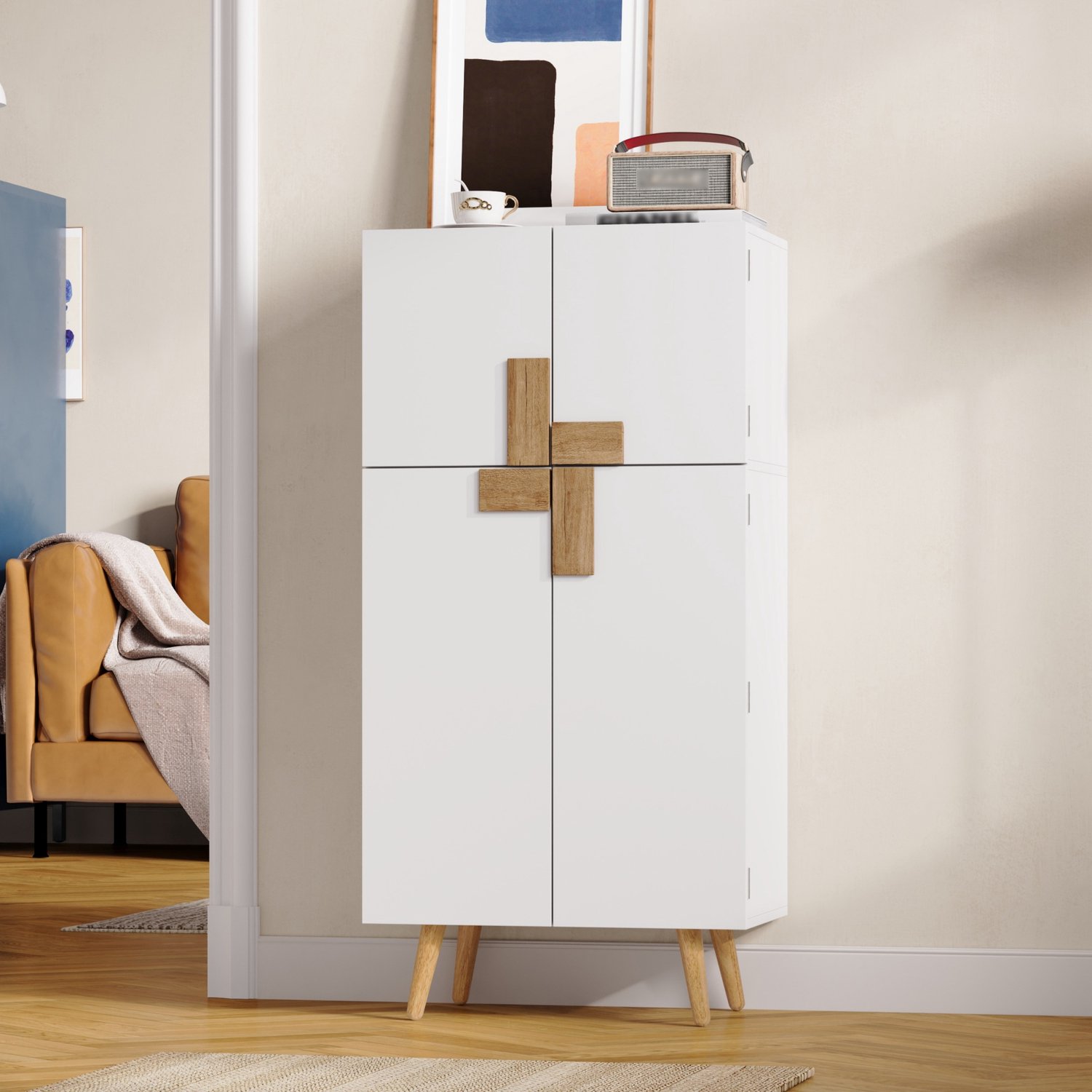 HAUSS SPOLE Keukenkast - Hoge Opbergkast Met 4 Deuren En Verstelbare Legplanken - Voor Keuken En Eetkamer - MDF - Wit - 60x35x120 Cm