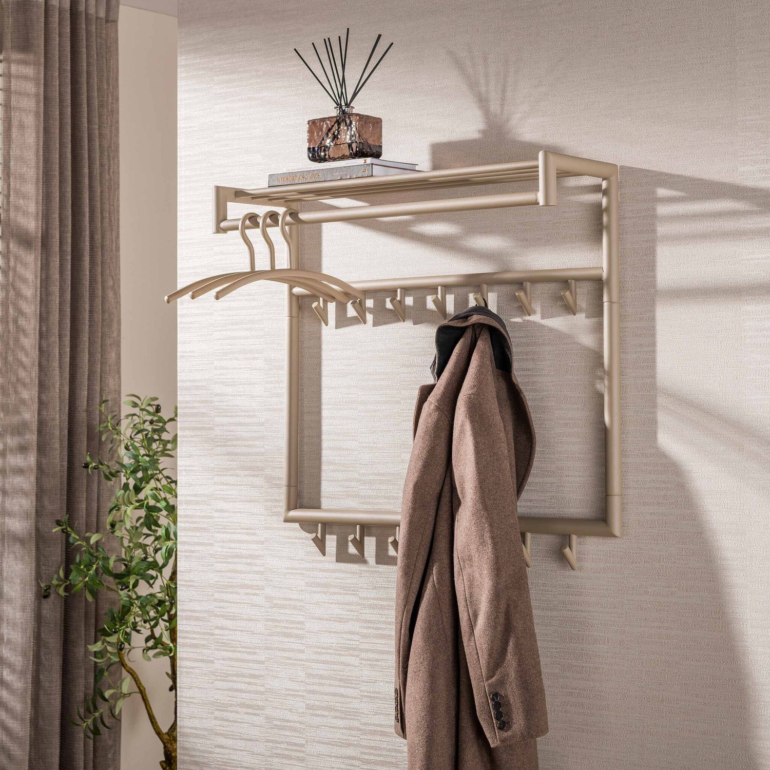 Alaska Tubo - Kapstok - 14 haken met kledingroede en hoedenplank - 85 cm - Beige