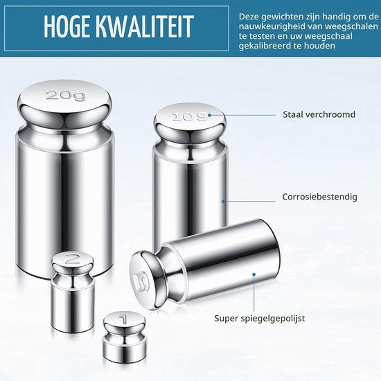 Kalibratiegewicht set 1g 2g 5g 10g 20g - stalen constructie - inclusief pincet - voor digitale weegschaal - ServiceTopper — afbeelding 5