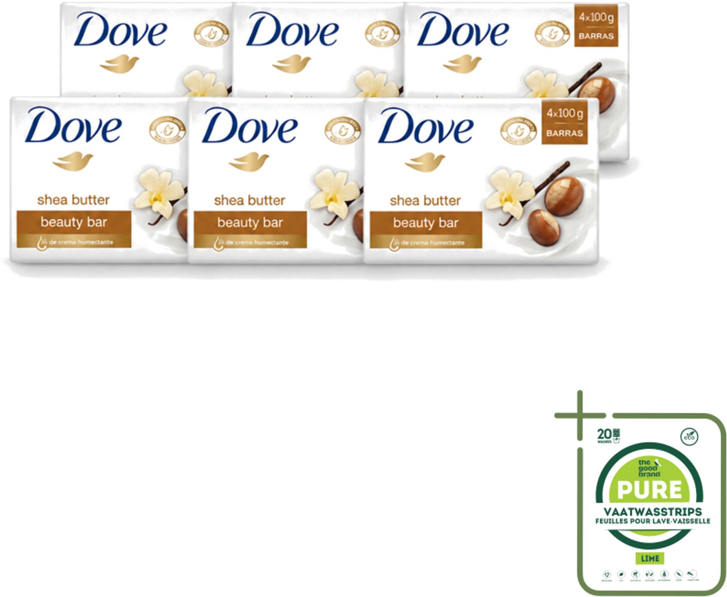 6 x Dove – Zeep – Sheabutter – 4 x 100 g - Grootverpakking - Vaatwasstrips - Zeep Sheabutter - Huid Verzorging - Zachte Huid - Droge Huid - Mild Reinigen