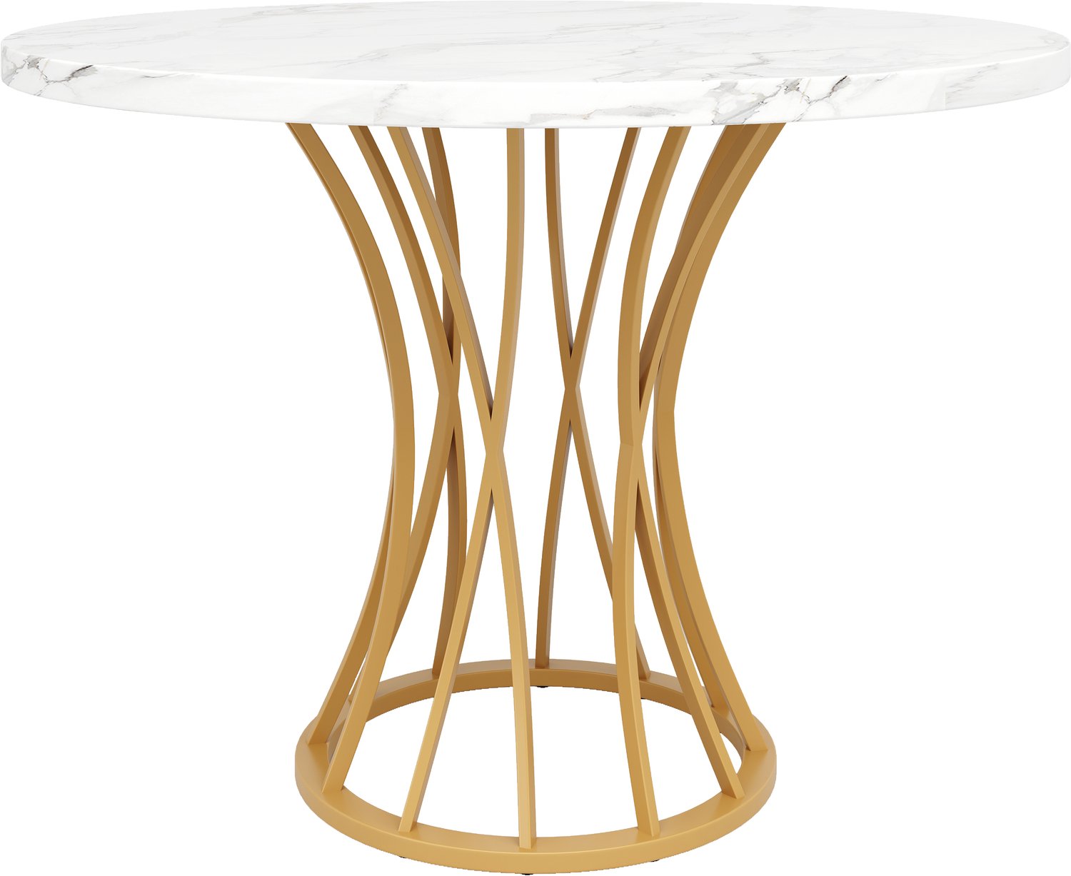 SONNENH Eettafel - Marmerlook en goudkleurige poten - 80 x 80 x 76 cm - Wit/goudkleurig