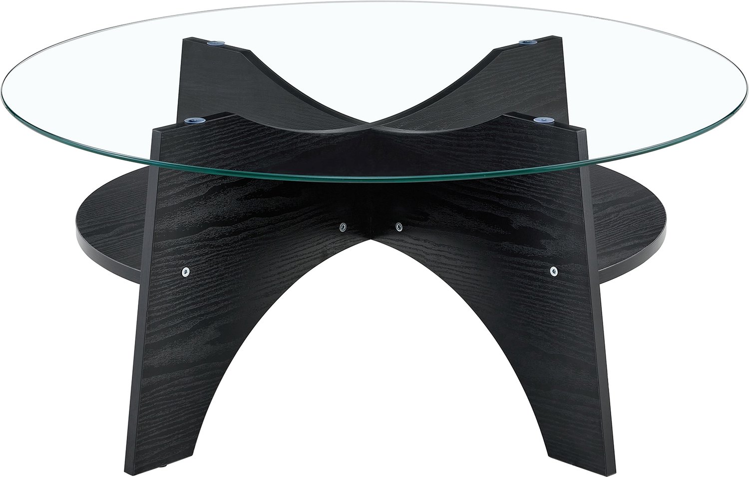 SONNENH Salontafel - Glazen blad met waaiervormig onderstel - 80 x 80 x 36 cm - Transparant/zwart