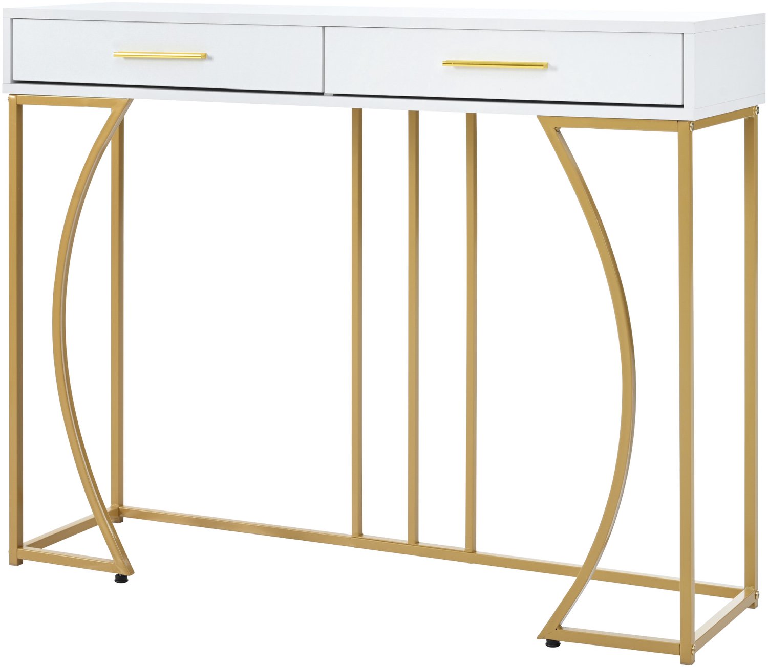 SONNENH Sidetable - Twee laden en goudkleurig frame - 110 x 32 x 85 cm - Wit/goudkleurig