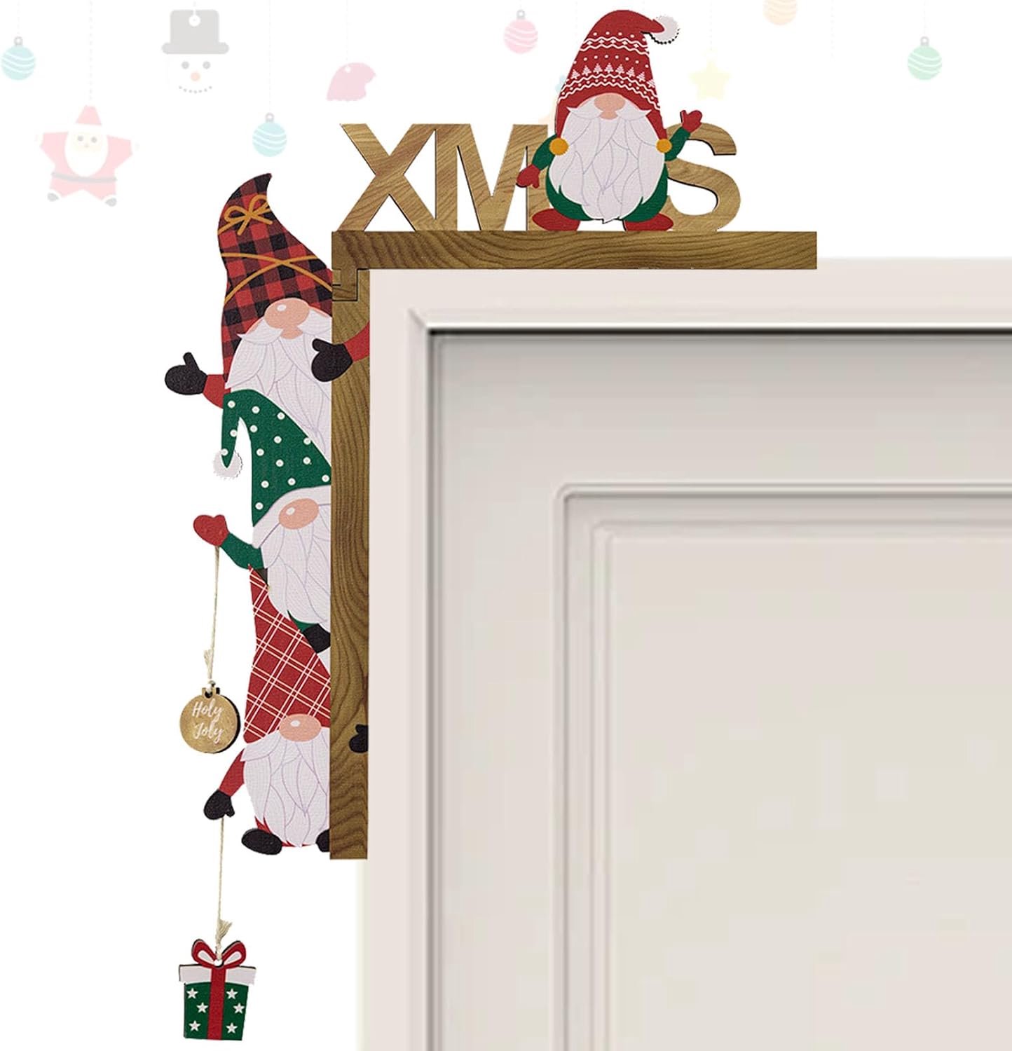 Kerstdecoratie deurframe - houten versiering - schattige dwergfiguur - sfeervol voor deuren en ramen - ShopVlot